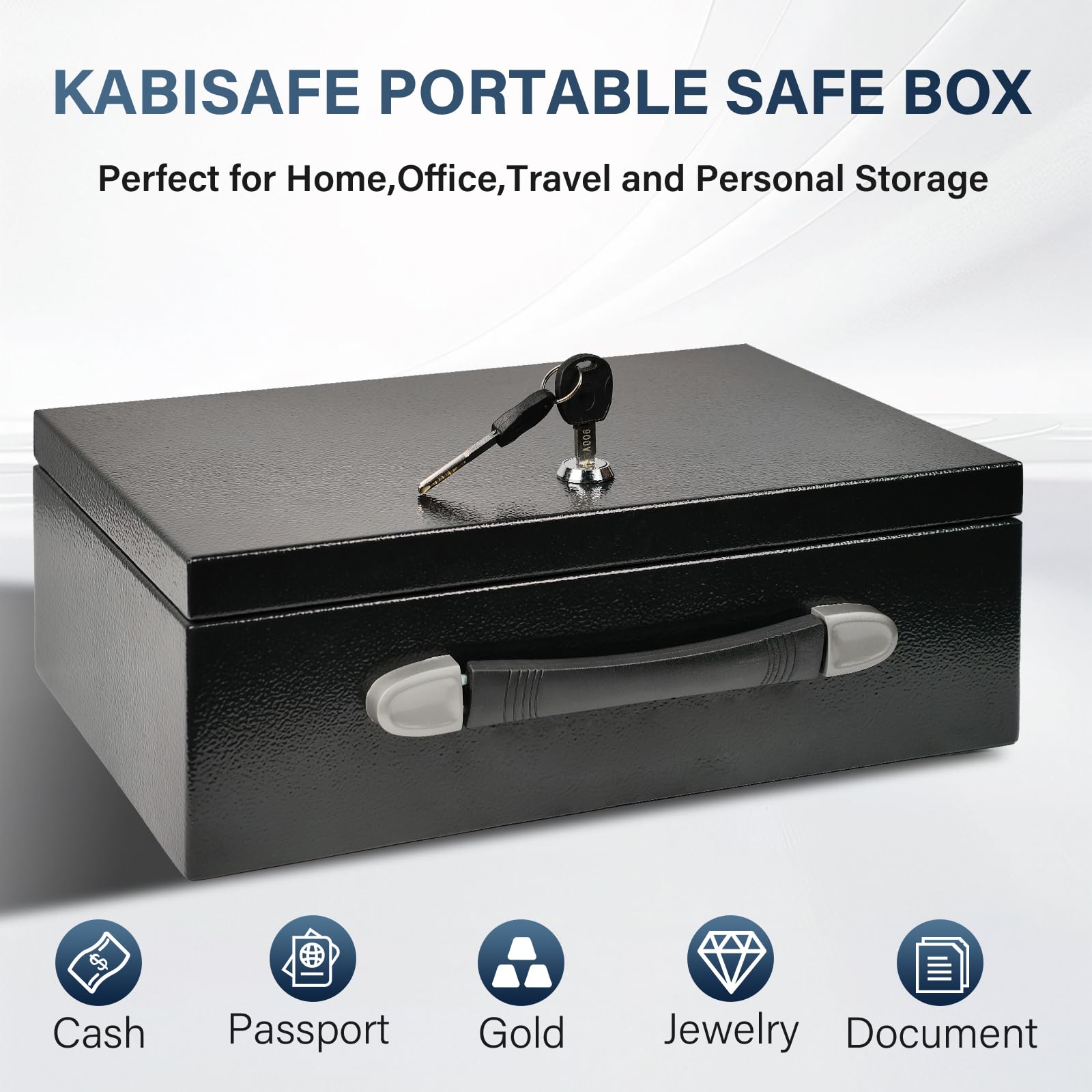 18L Tragbarer Safe Tresor Abschließbare Box, Tragegriff Tresor für Zuhause, Sichere Aufbewahrung von Bargeld, Schmuck & A4-Dokumenten (33 x 22 x 12CM), Schwarz