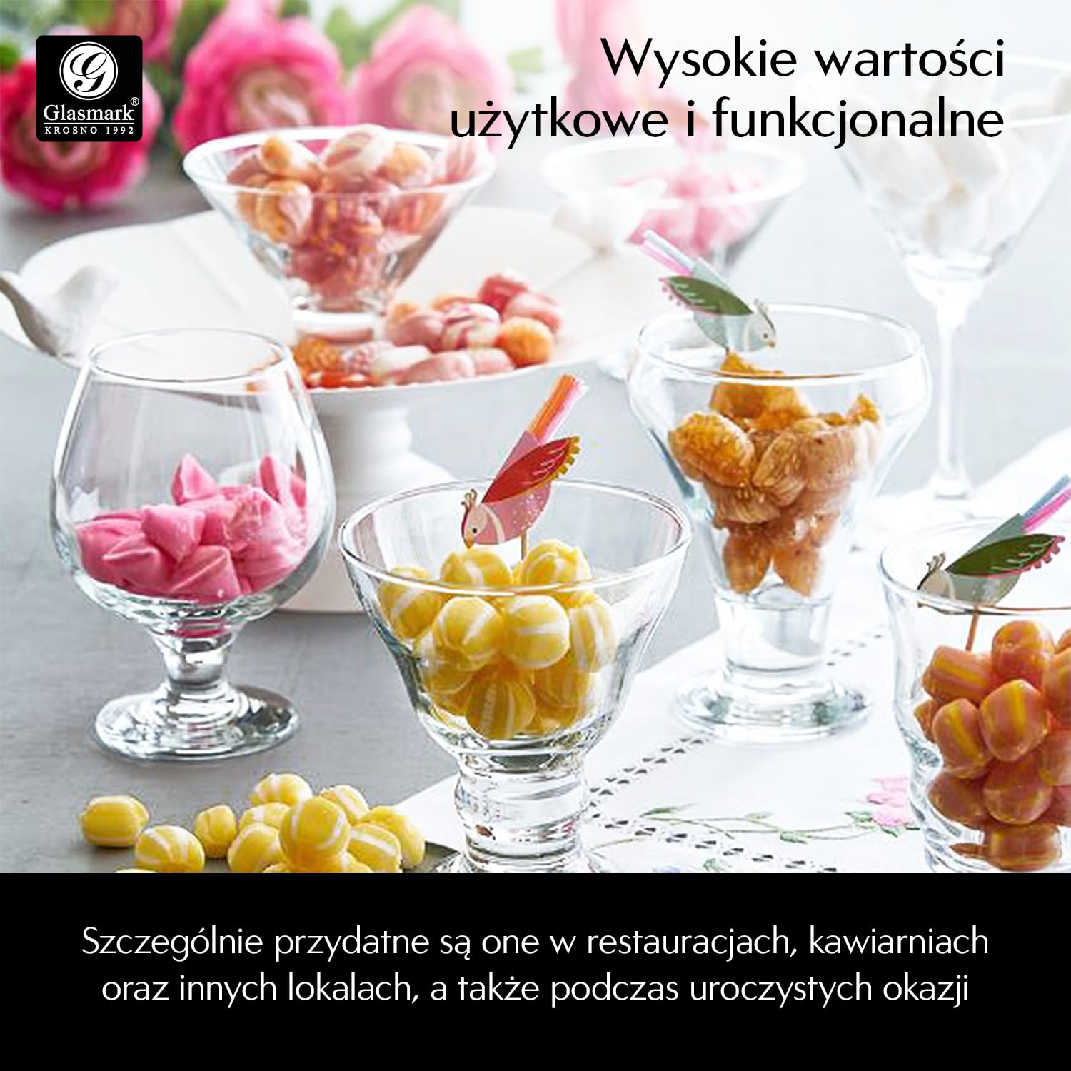 Glasmark KROSNO 1992 Zestaw szklanek deserowych kubków do lodów ze szkła, 6 sztuk, 6 x 200 ml