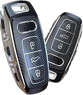 ELOHEI for Audi Key Fob Cover, Special Soft TPU Key Case Cover Protector Compatible with Audi A6L A6 A7 A8 Q7 Q8 E-Tron 2018-2022 A3 S3 S6 SQ7 RS6 S7 RS7 Smart Key(Colourful Fibre Black)