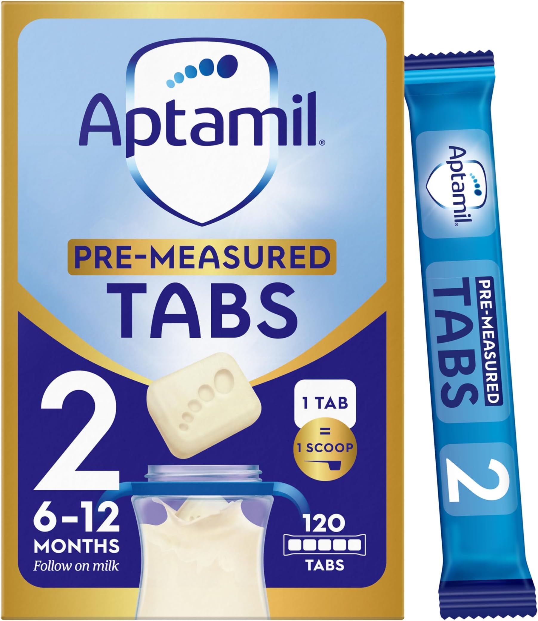 Aptamil 2 Follow On Baby Milk Formula Pre-Measured Tabs, 6-12 Months, 120 Tabs - 1 tab = 1 scoop (24g)