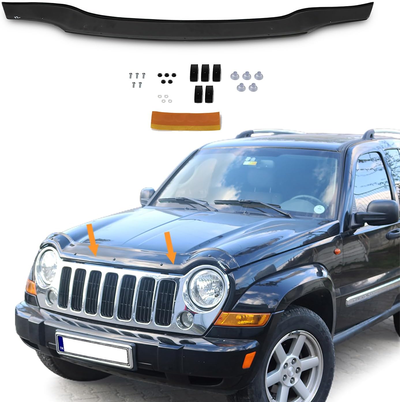 Front Hood Deflector Bugflector/Bug Shield Compatible with Jeep Cherokee 2002-2007, Low Profile Hood Protector, ABS Bug Guard Design, Auto Exterior Accessories, Black