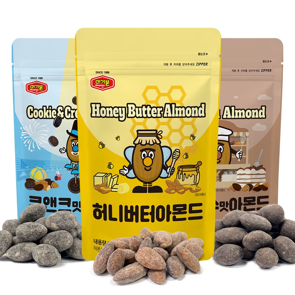 MURGERBON Flavored Almonds 3 Pack - Tiramisu, Cookies and Cream, Honey Butter Almond, Korean Snacks, Korean Almonds, Great Snacking for Kids, Adults, Office Snacks
