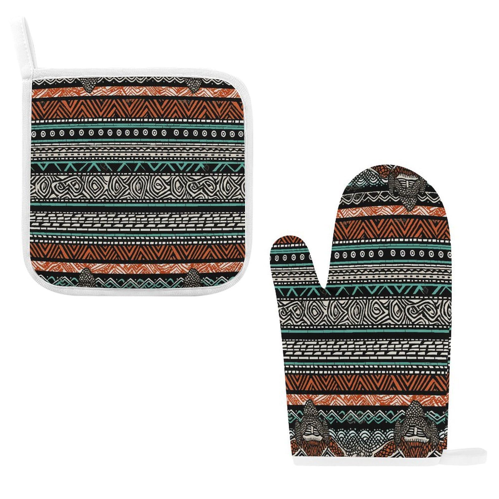 Fodpand Style Ethnic Turtle Striped Oven Mitts And Pot Holders Sets