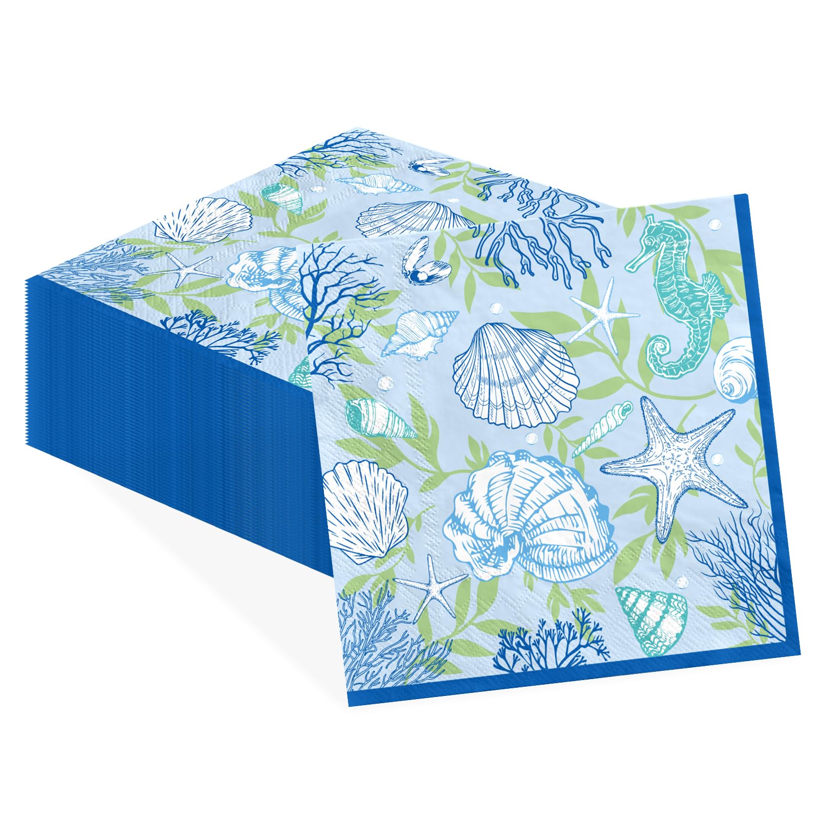 50Pcs Summer Seashell Paper Napkins 6.5 x 6.5 Inch Coastal Napkins
