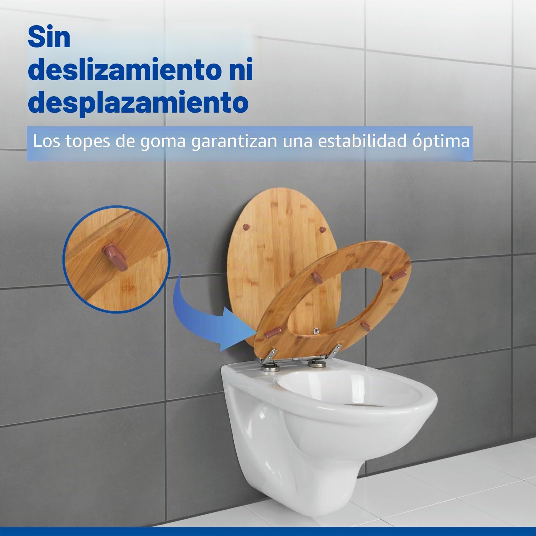 WENKO Asiento de WC Bambusa, asiento de inodoro de bambú con cierre suave y fijación higiénica Fix-Clip, multilacado y resistente a la humedad, (An. x P): 34,5 x 40,5 cm, natural