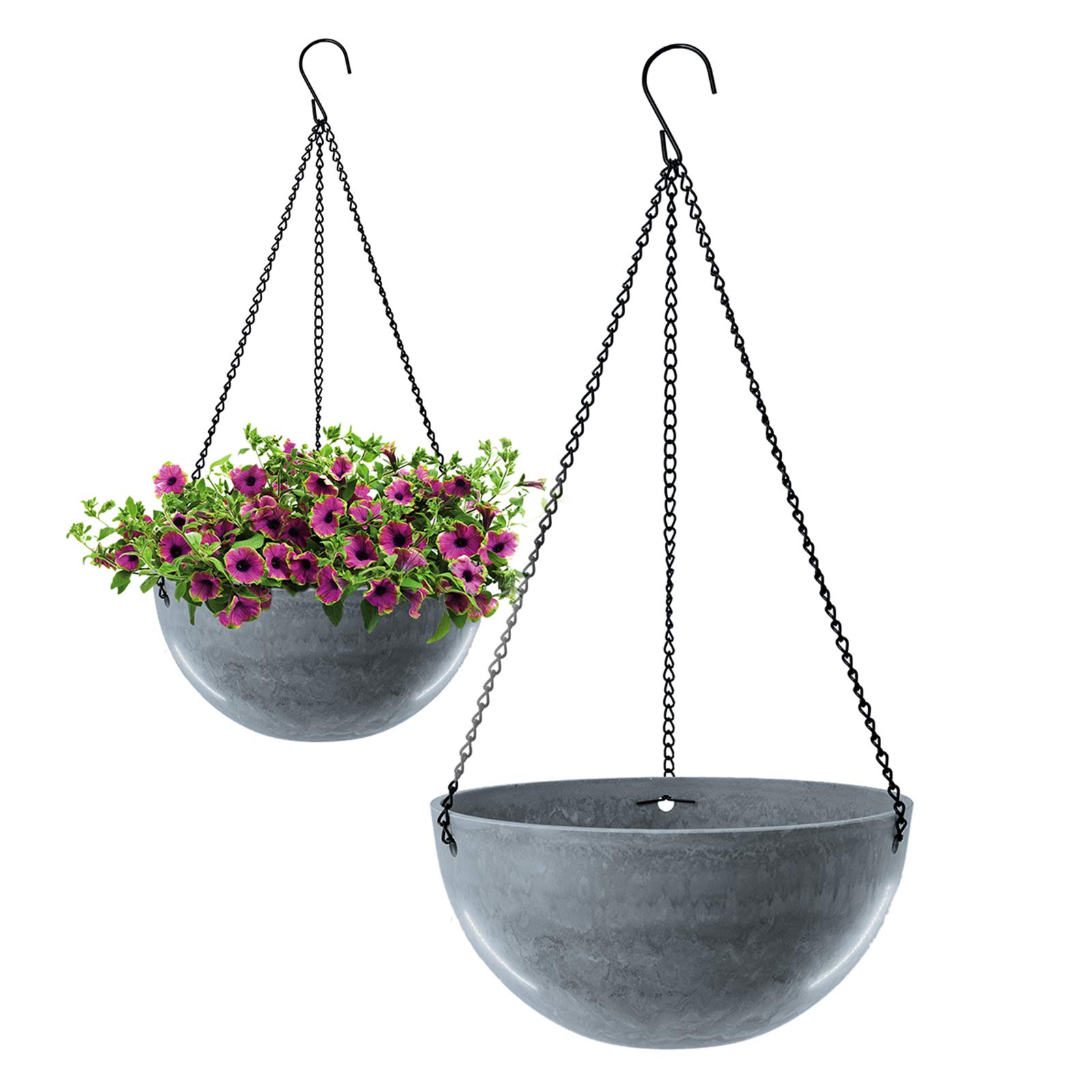 Plastic Hanging Planters, wiwoo 10 Inch Hanging Pots with Drainage Hole and Plugs, Round Hanging Baskets Plant Containers with Chain for Plants Flowers Indoor Outdoor Garden Decoration (2 Pack, Blue)