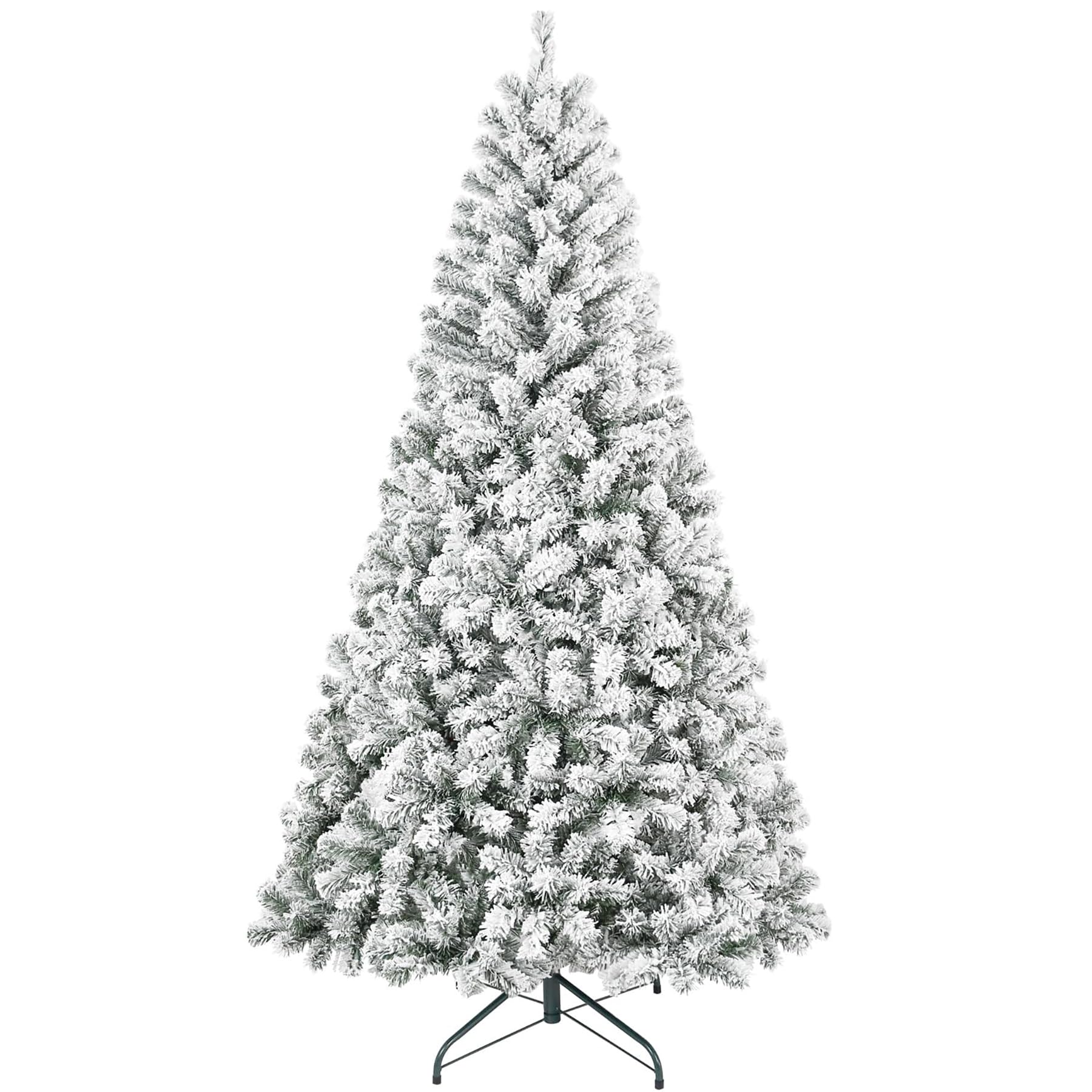 7FT Artificial Christmas Tree, Premium PVC Xmas Full Tree, Flocked Snow Pine Tree with Solid Metal Stand, Indoor and Outdoor Christmas Tree for Home, Shops and Holiday Decoration
