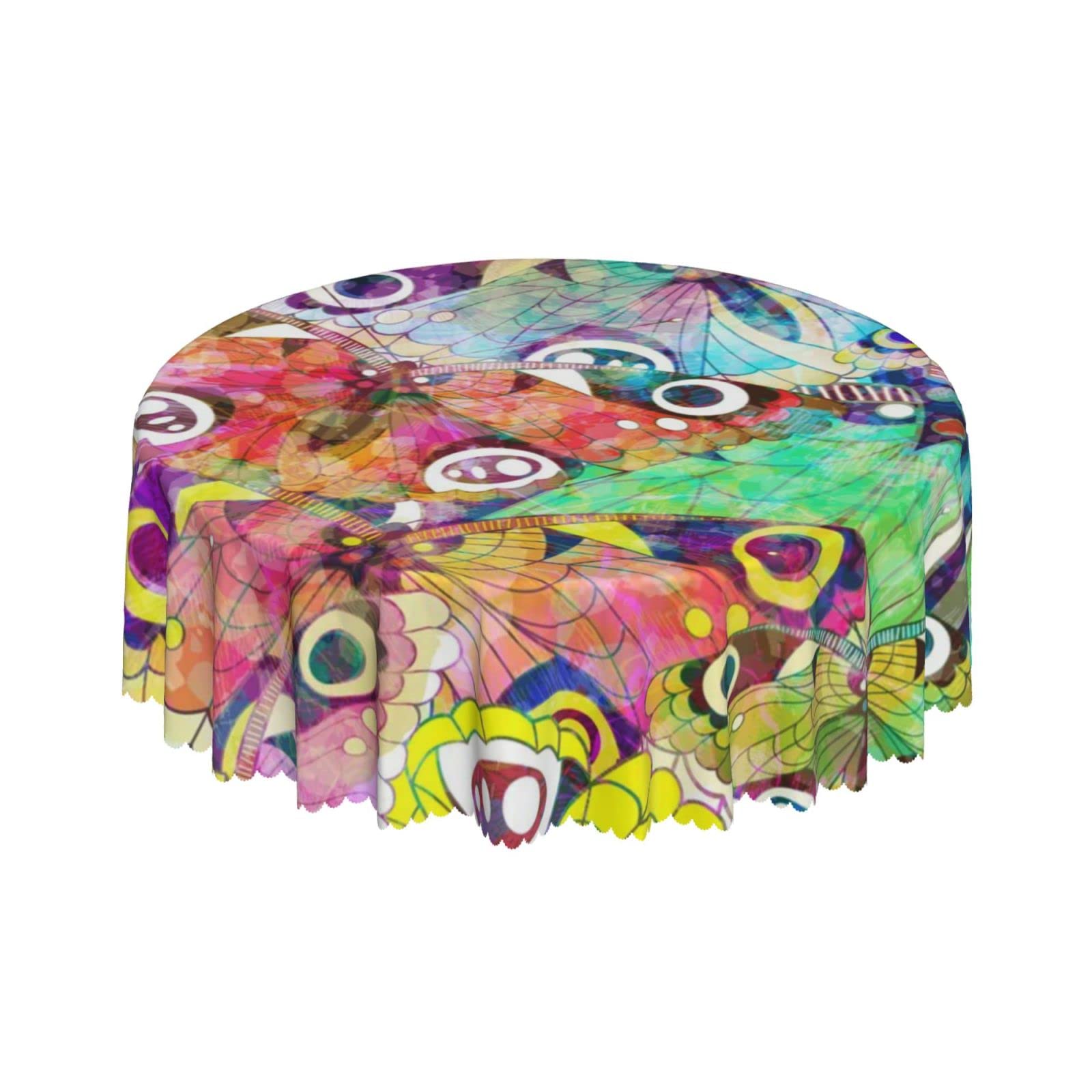 Lsjuee Vintage Butterflies Colorful Round Tablecloth 60 Inch Printed Washable Tablecloth for Dining Party Holiday Fall Home Decorative