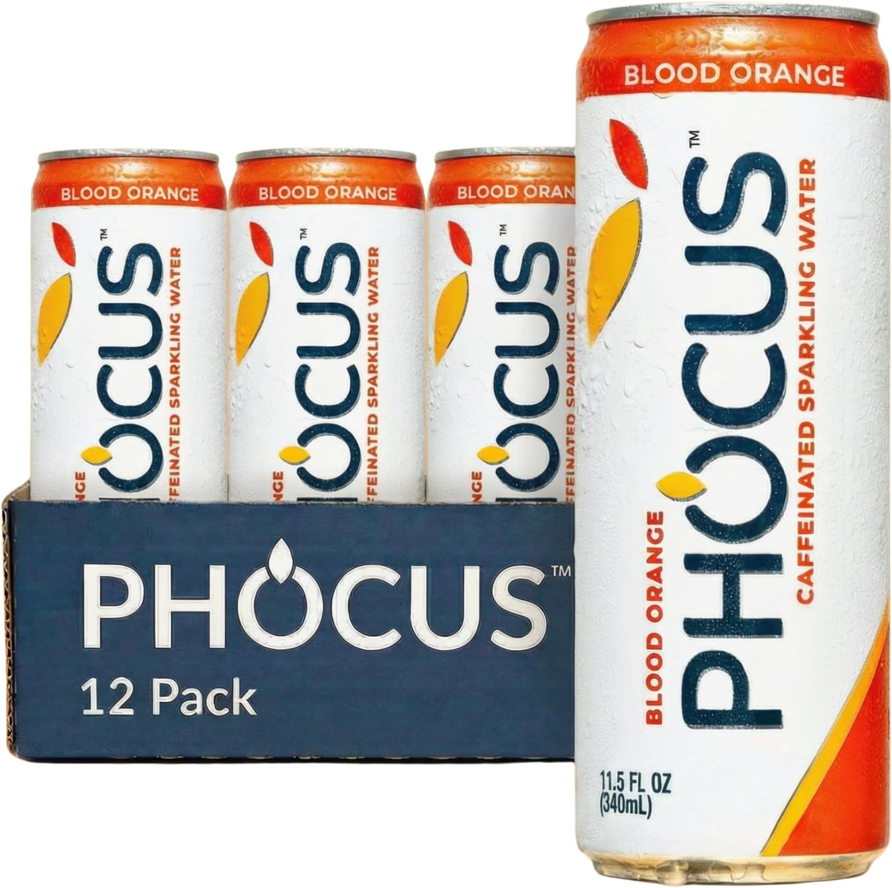 - PHOCUS Caffeinated Sparkling Water, Blood Orange, 75mg Natural Caffeine Plus L-Theanine, Zero Sugar, Zero Calories, No Artificial Sweeteners, 11.5 fl oz Cans (Pack of 12)