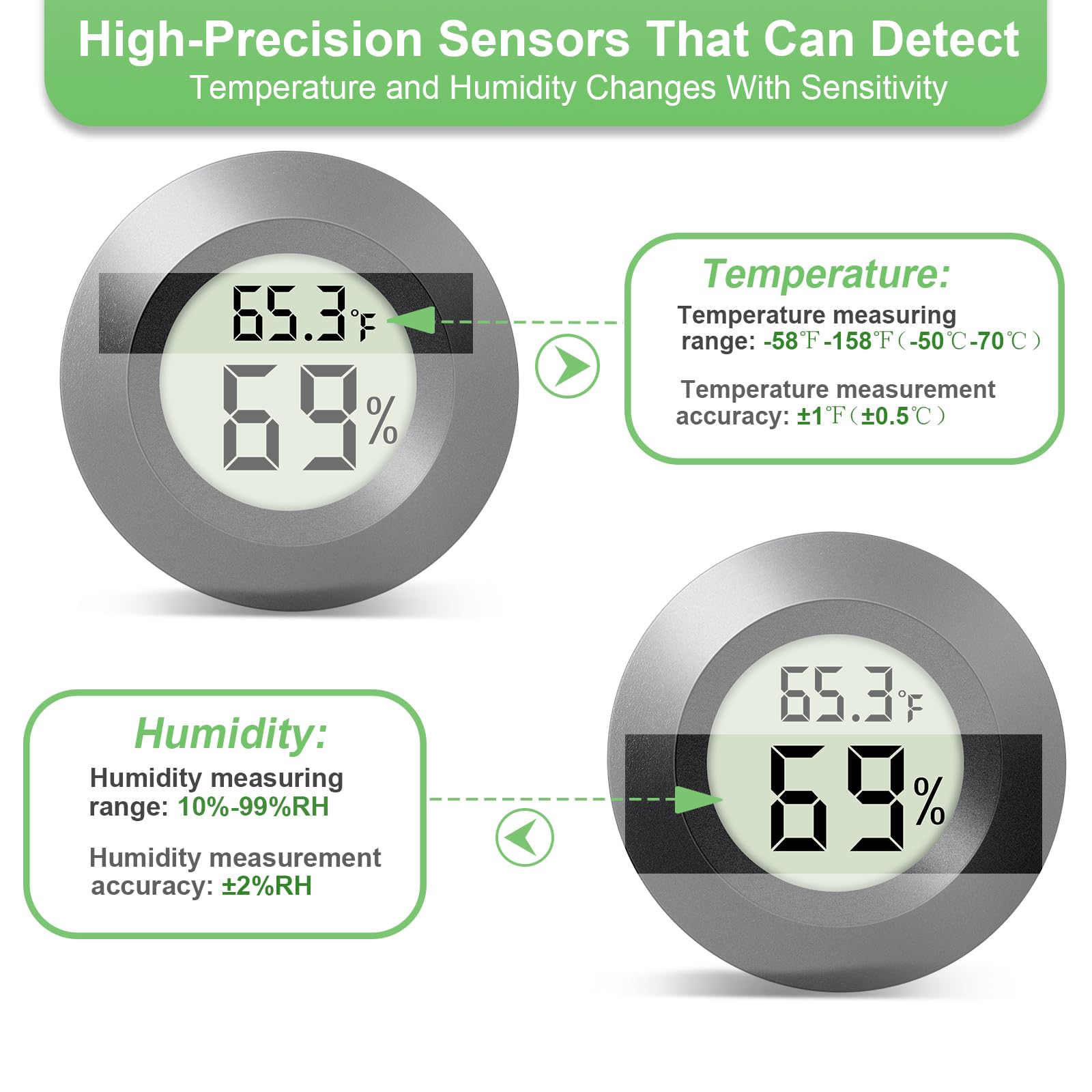 Mini-Hygrometer-Thermometer, für Innen- und Außenbereich, rund, Luftfeuchtigkeitsmesser, kleines digitales LCD-Monitorthermometer, Temperaturanzeige, Feuchtigkeitssensor (℉) oder (℃) für