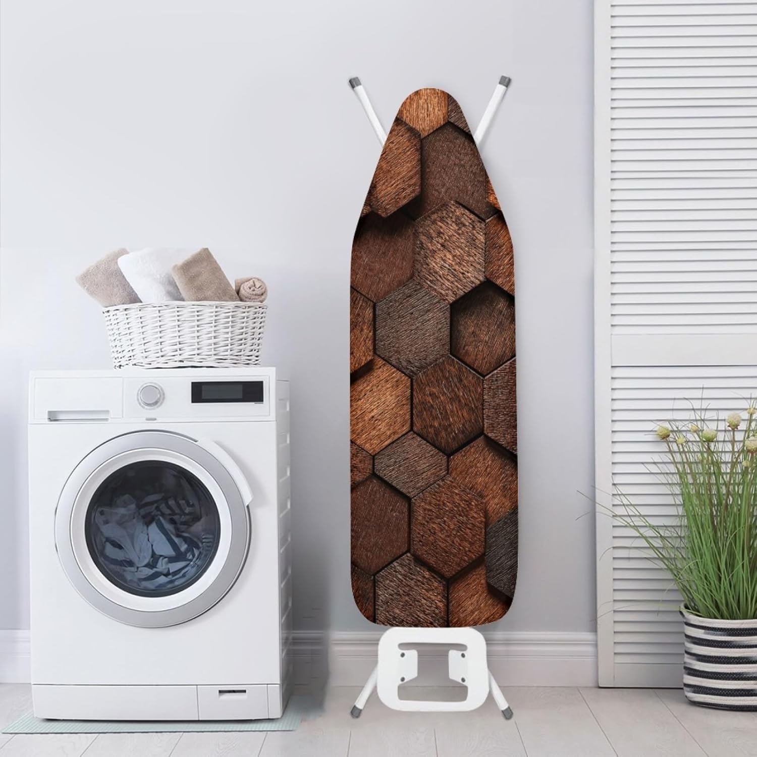Padded Ironing Board Covers 18 X 49 Brown Hexagonal Ironing Board Pad and Cover Thick Replacement Drawstring Tightening & Lock, Easy Fit, Scorch & Stain Resistant, Non Slip