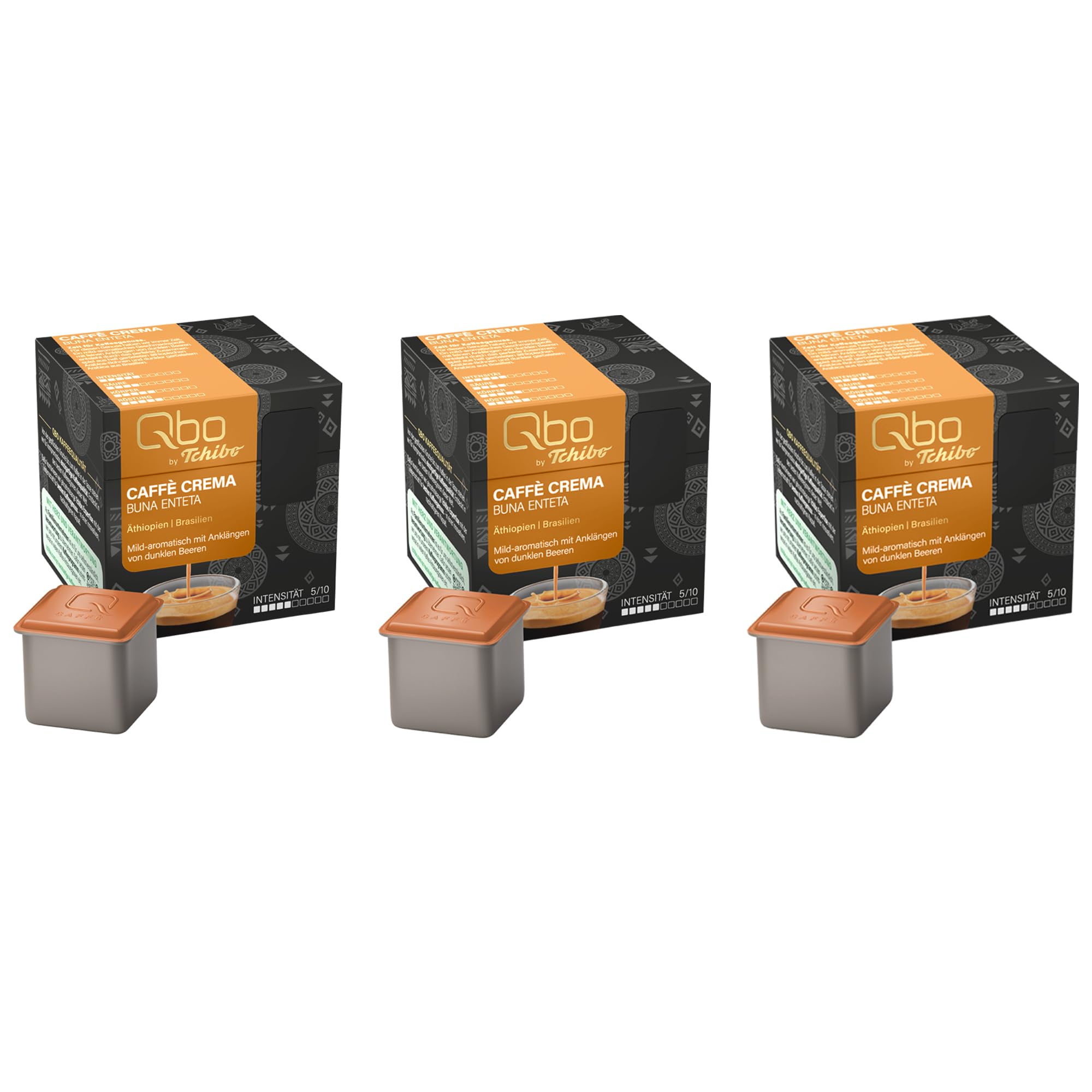 Tchibo Qbo Caffè Crema Buna Enteta Premium Kaffeekapseln, 81 Stück - 3x27 Kapseln (Caffè Crema, Intensität 04/10, mild-aromatisch), nachhaltig & aus 70% nachwachsenden Rohstoffen¹