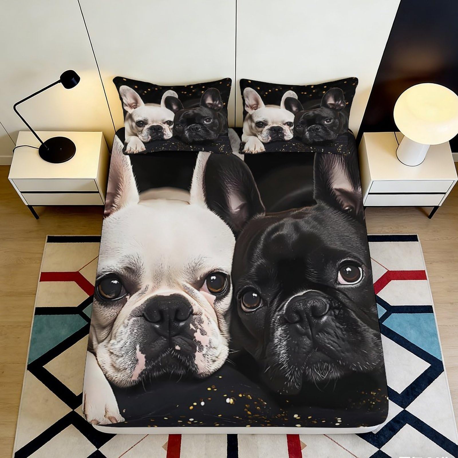 3D Printed French Bulldog Fitted Sheet Microfiber Non-slip Mattress Cover Cute Dog Pattern for Bedroom Dorm Decor 140x200x25cm