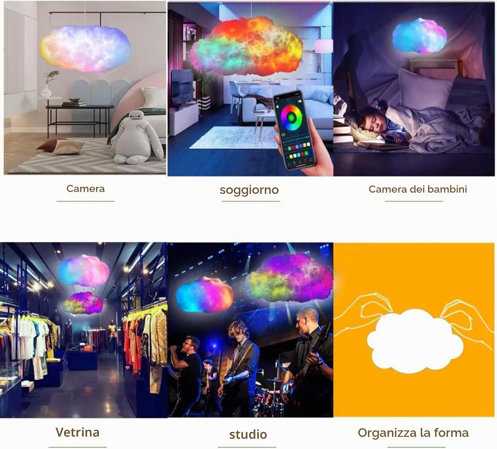 Generico Lampada da soffitto a forma di nuvola LED RGB 3D, luce da gioco, luce a LED a forma di nuvola di cotone soffice - Illuminazione per camera da letto e sala giochi