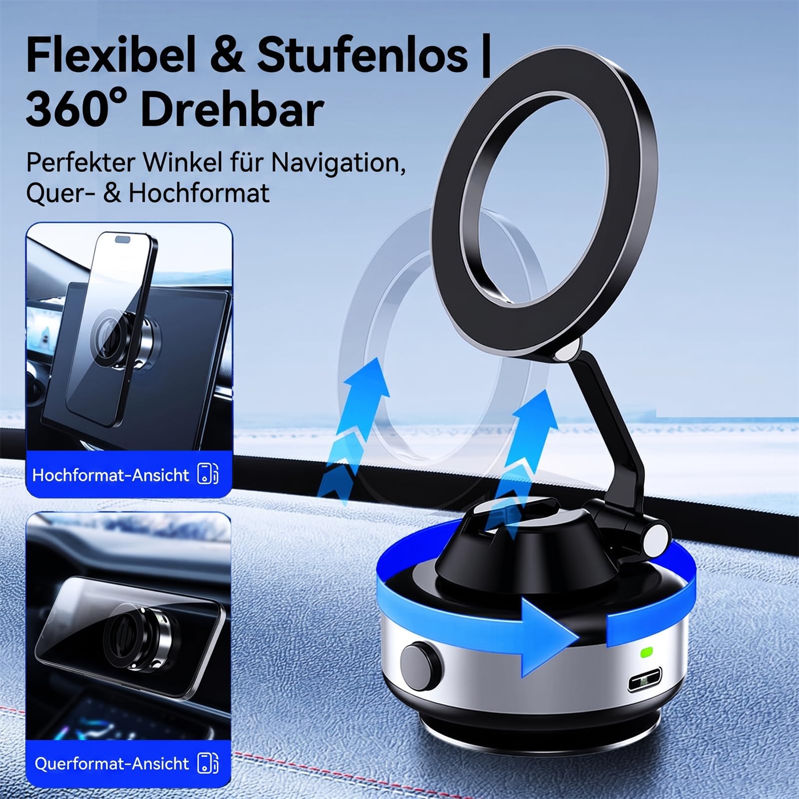 Snapmount Handyhalterung Auto Magnetisch, Elektrische Handyhalterung Auto mit 360° drehbarem Magnetkopf, kompakt faltbar, Handyhalter Auto Magnet für Lüftungsgitter