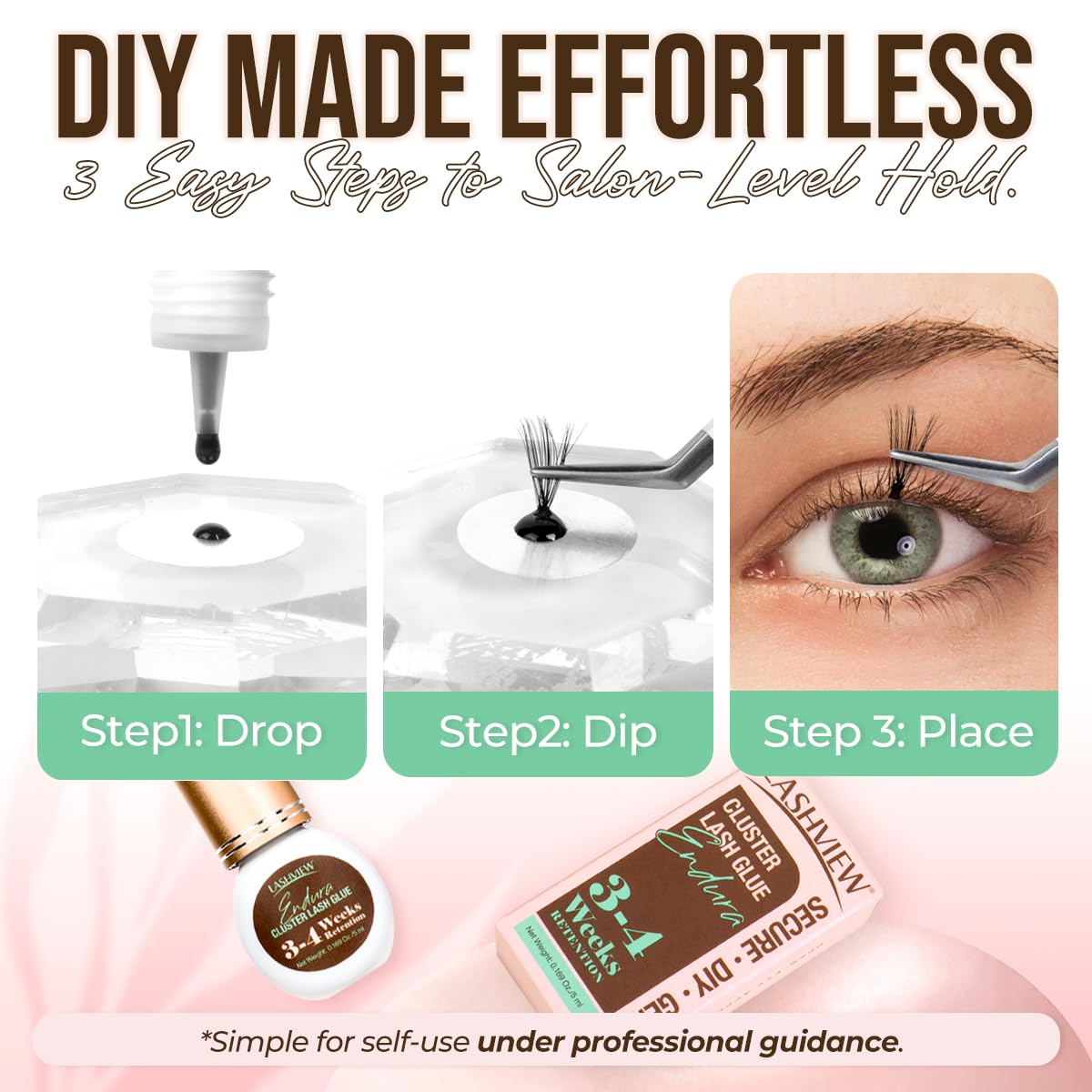 LASHVIEW Lash Cluster Glue Strong Hold, 3-4 Weeks Long-Lasting, Waterproof & Low Irritation, 2-3 Sec Drying Time, for Beginners & Professional Use(5ml)