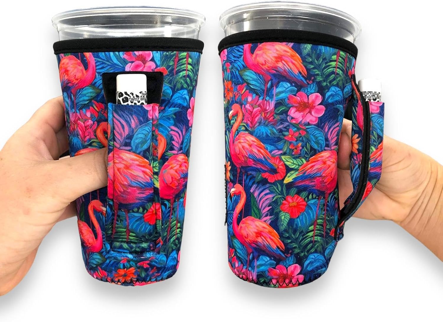 Lit Handlers 20-27 oz Tumbler Holder - Neoprene Coffee & Tea Sleeve w/Handle -Insulated Cover & Water Resistant Beverage Holder for Large to XL Tumblers & Shaker Bottle (Panda Panda)