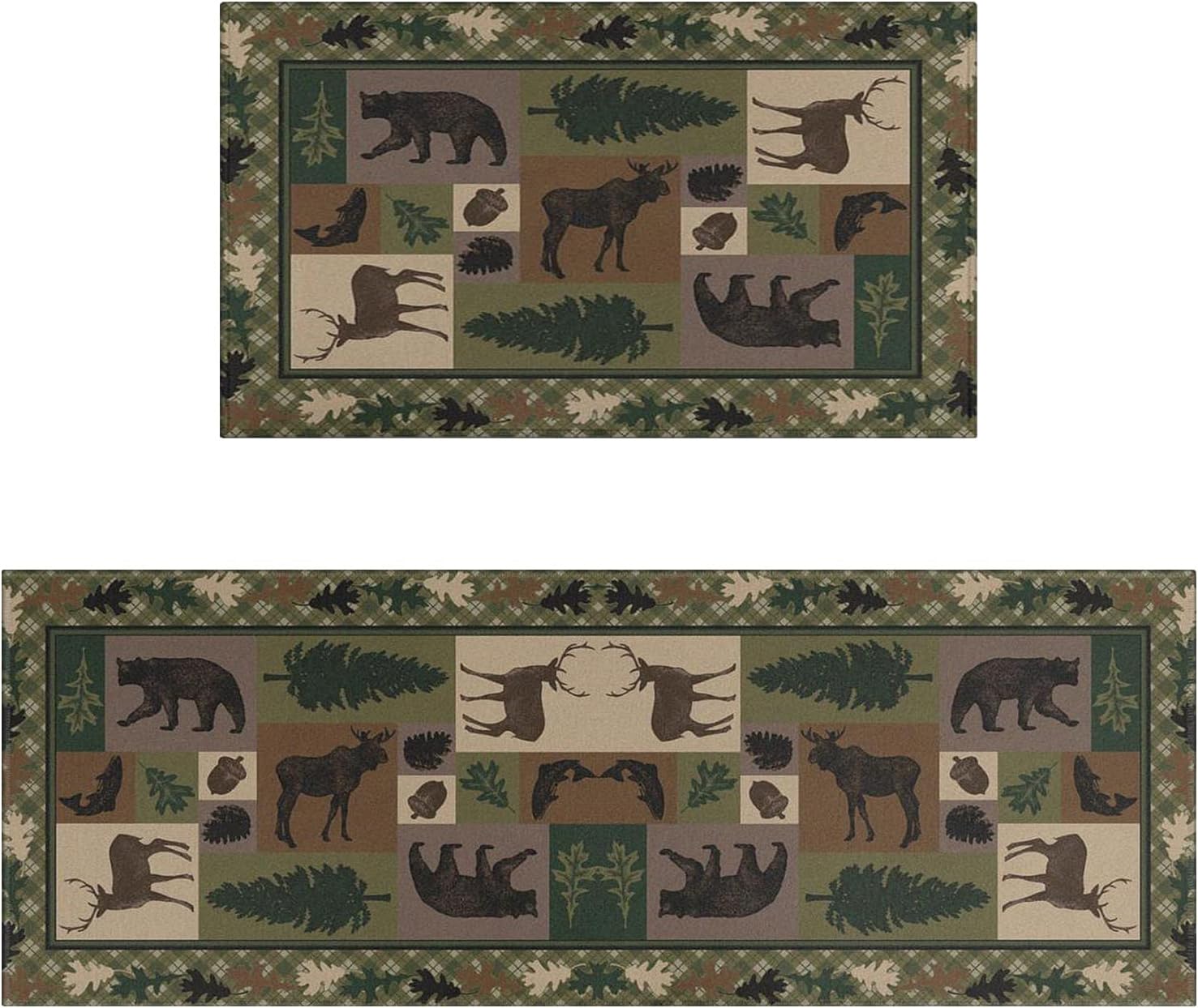 Faptoena Kitchen Rugs and Mats Sets of 2,Western Texas Wildlife Retreat Kitchen Decoration Non-Slip Absorbent Mats for Sink Waterproof Runner Rug for Laundry Room,17x30+17x48inch
