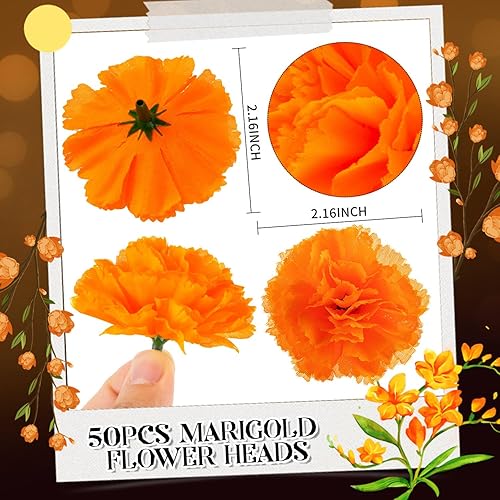 Miniatura 3 de 120 cabezas de flores de caléndula con decoraciones de mariposa monarca, guirnalda de caléndula para bodas, fiestas, día de los muertos,