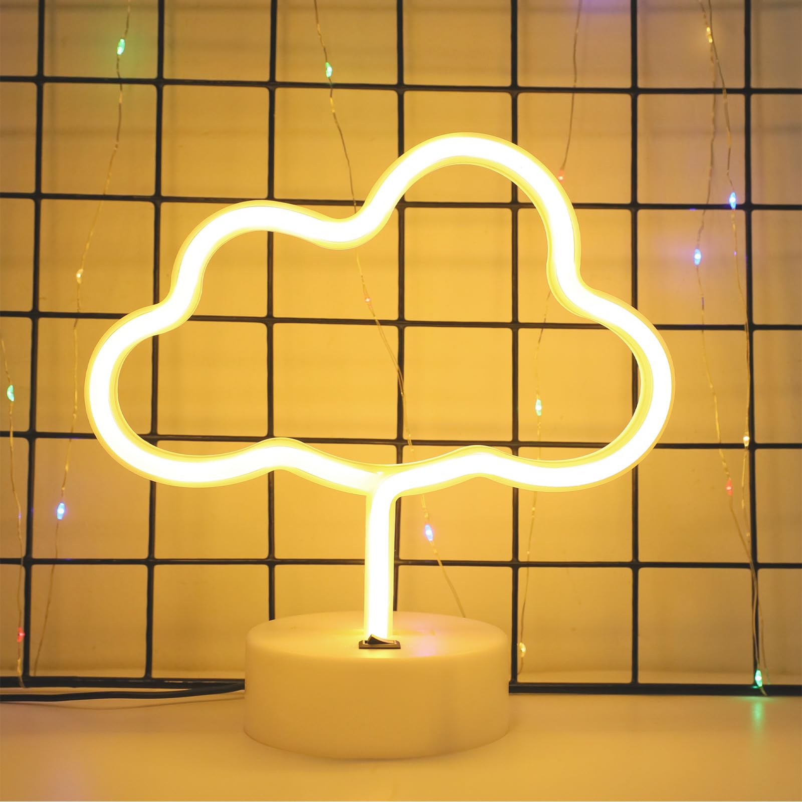 Cloud Neon Light,Warm White Signs Cloud Lights with Base Table Lamps for Beside USB or Battery LED Sign for Children Bedroom Neon Light Signs Decor for Christmas Bar Wedding Party