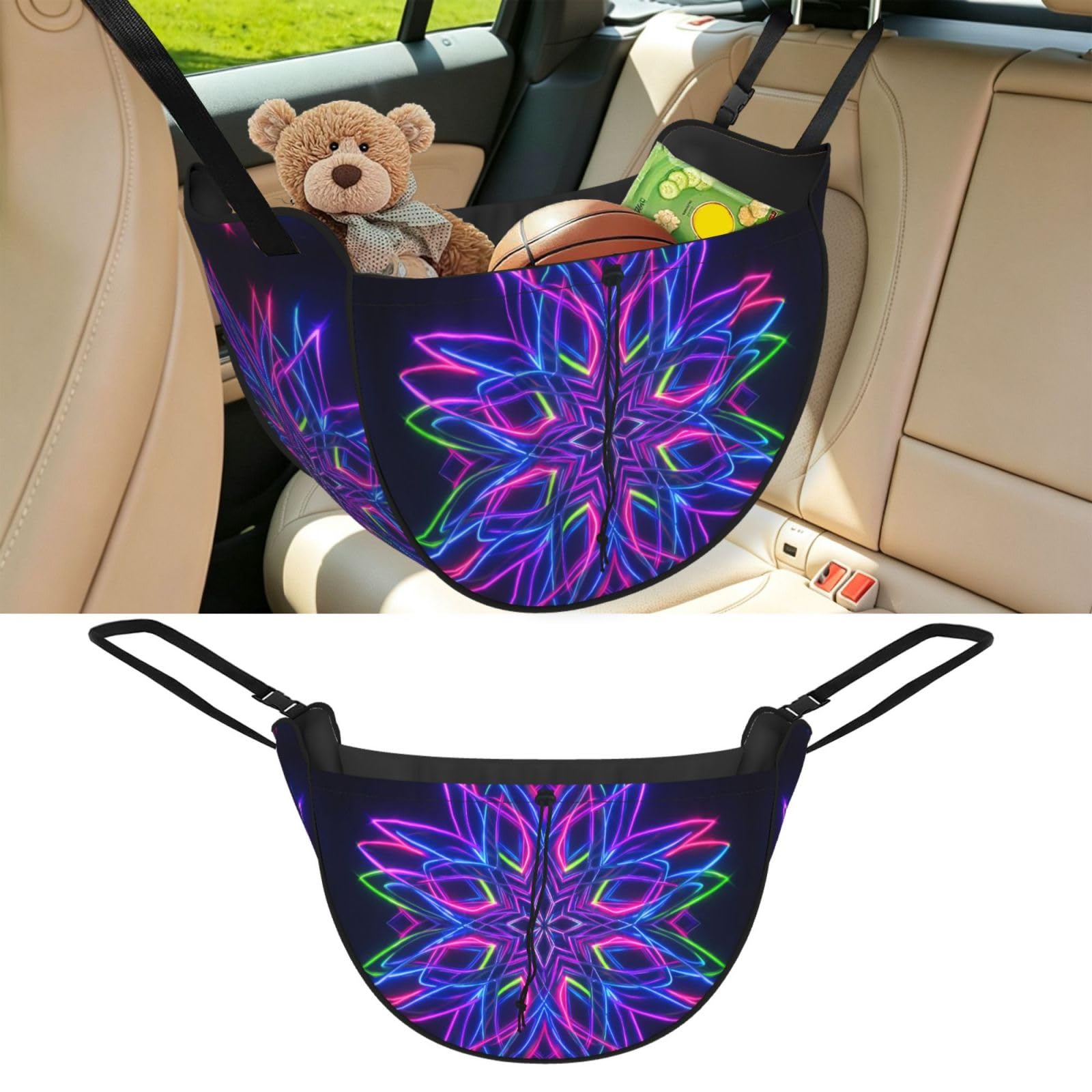Cntdbu Black Neon Kaleido Car Seat Organizer-Backseat Storage Bag For Travel