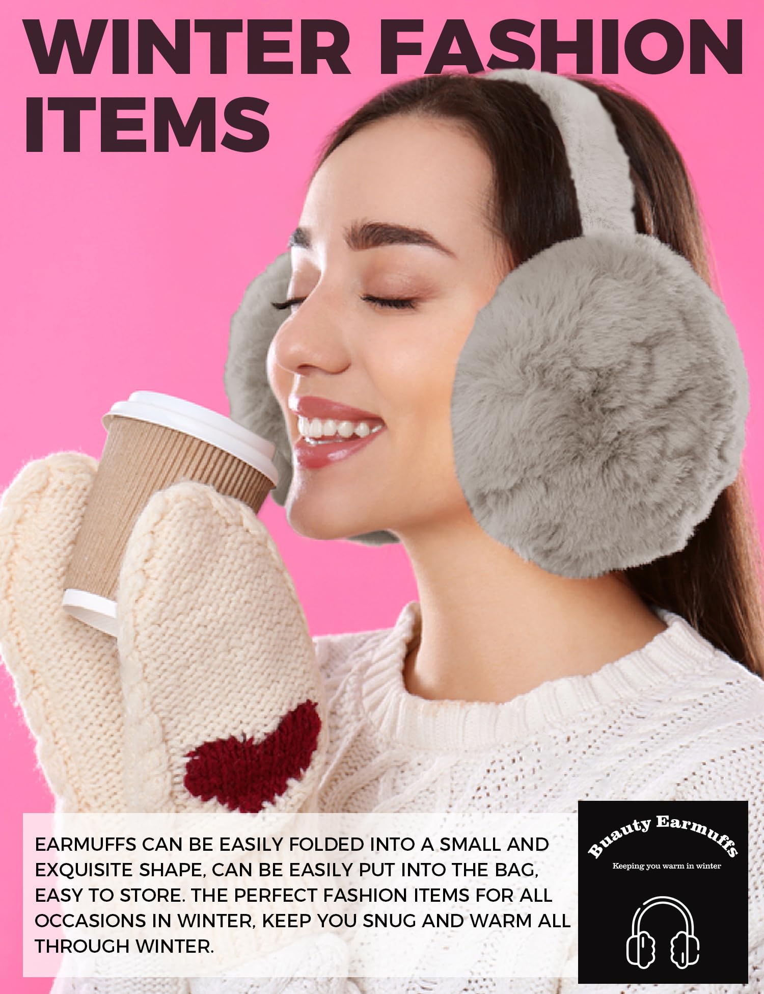 Buauty Ear Muffs Winter Women Men Soft Earmuffs Cute Ear Covers Cold Weather Fluffy Ear Warmers Headband Winter Accessories: Dark Khaki
