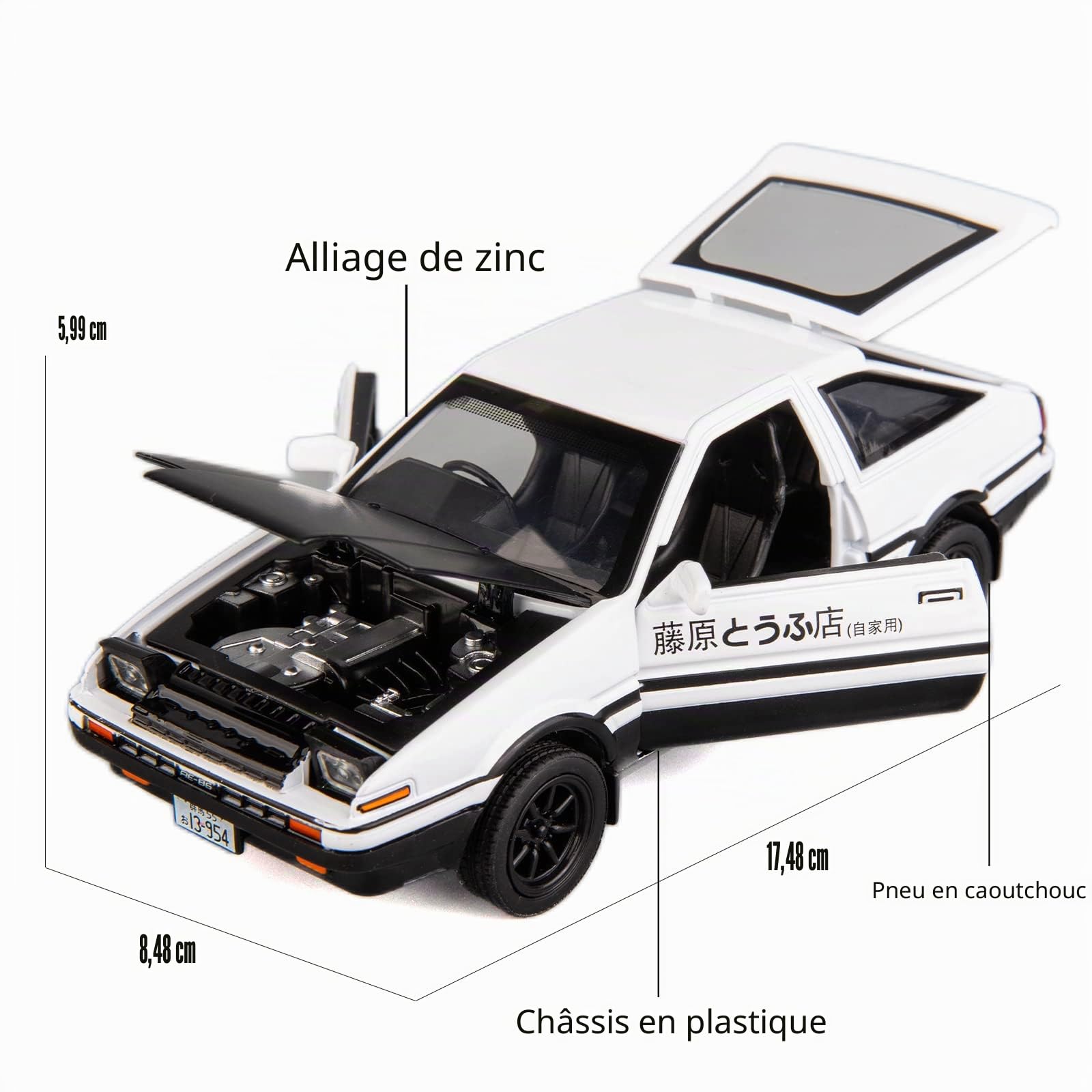 TGRCM-CZ 1/32 Toyota AE86 Initial D Modèle de voiture, Alliage de zinc Voiture jouet à rétraction avec Son et Lumière pour Enfants Garçon Fille Cadeau (Noir)