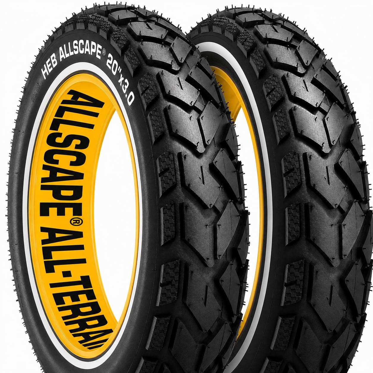HEB Allscape 20x3.0 E-Bike Fat Tire – Puncture Resistant 20 Inch Electric Bike Tire, 2X Thicker Heavy Duty 20x3 Ebike Tire for 20x3.0 Fat Tire E Bikes, All-Terrain Street & Trail – 2 Pack