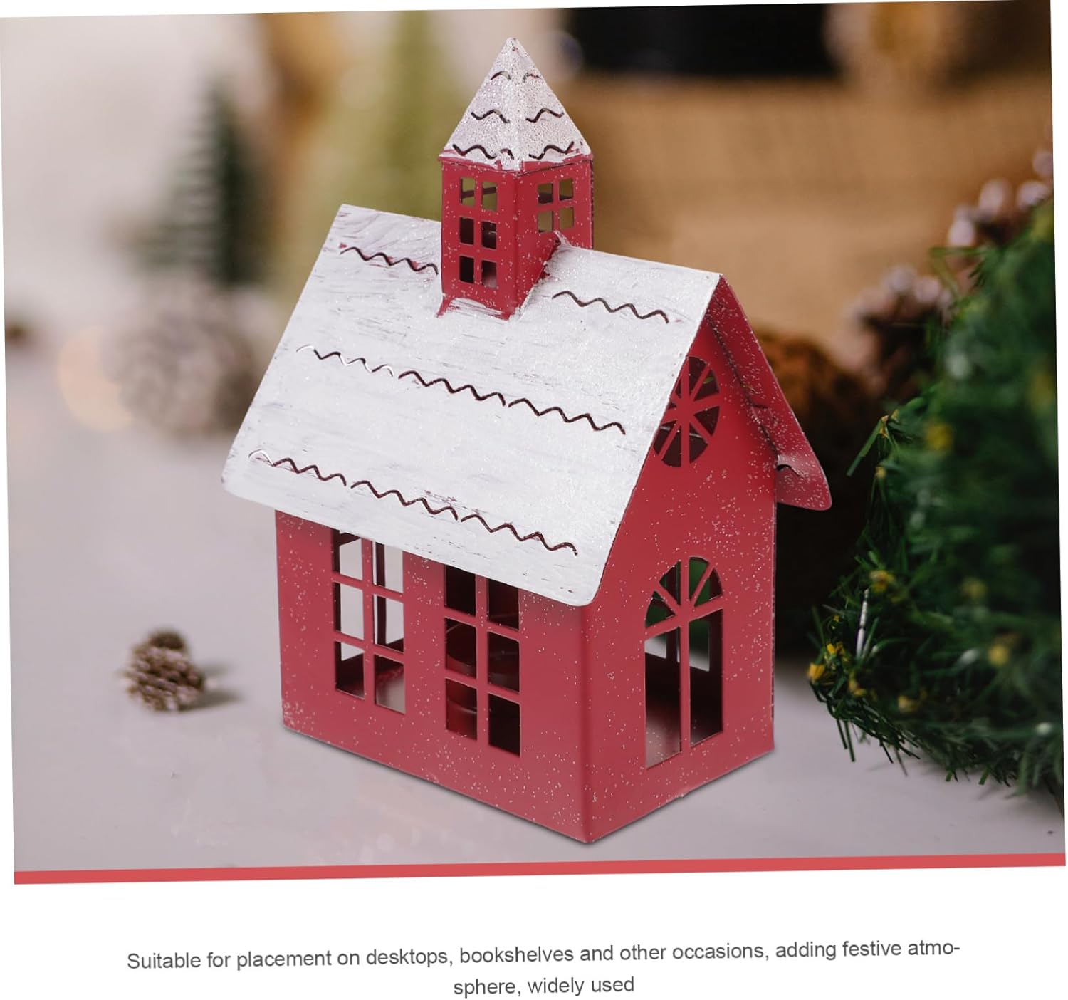 Cabilock Christmas Metal Decoration Handmade Candle Holder Desktop Village House Ornament for Festive Table Decoration Sturdy Ironwork for Christmas Special Occasions