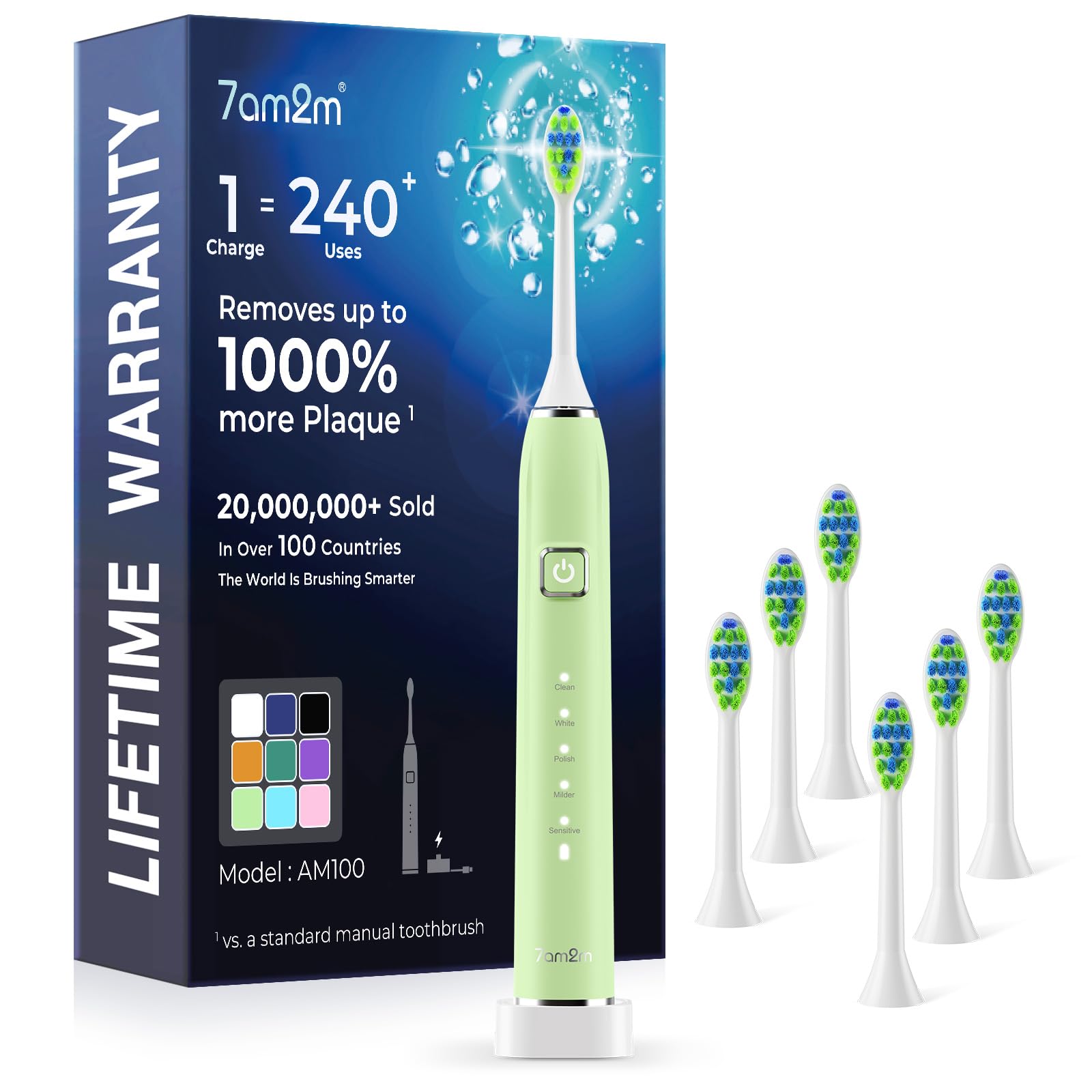 7AM2M Sonic Electric Toothbrush for Adults &amp; Kids, One Charge for 120 Days