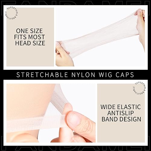 Miniatura 6 de Fandamei Gorras de peluca de nailon HD ultrafinas, 4 unidades, súper finas, color nude, gorra de peluca de nailon para mujer, elásticas, gorras de