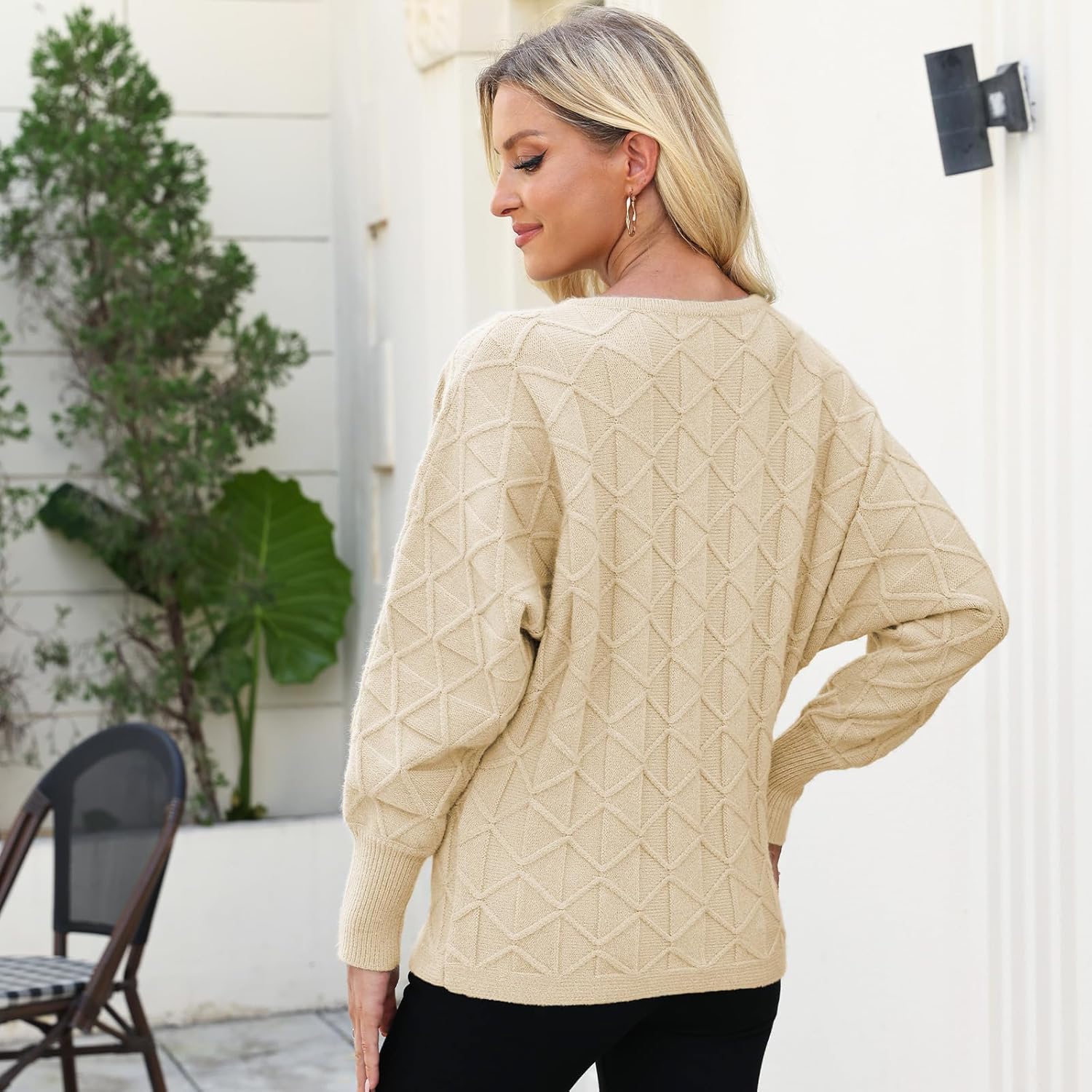 Women Sweater Chunky Cable Knit V Neck Long Sleeve Winter Thick Diamond Sweaters Loose Solid Jumper Pullover - Image 6