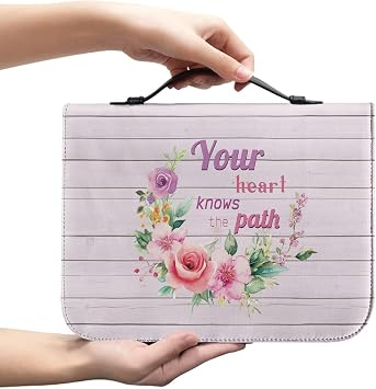 Dellukee Leather Bible Cover Book Carrying Case for Woman Lady Church Bible Bag Mother Girls Gift Your Heart Knows The Path Flowers Print