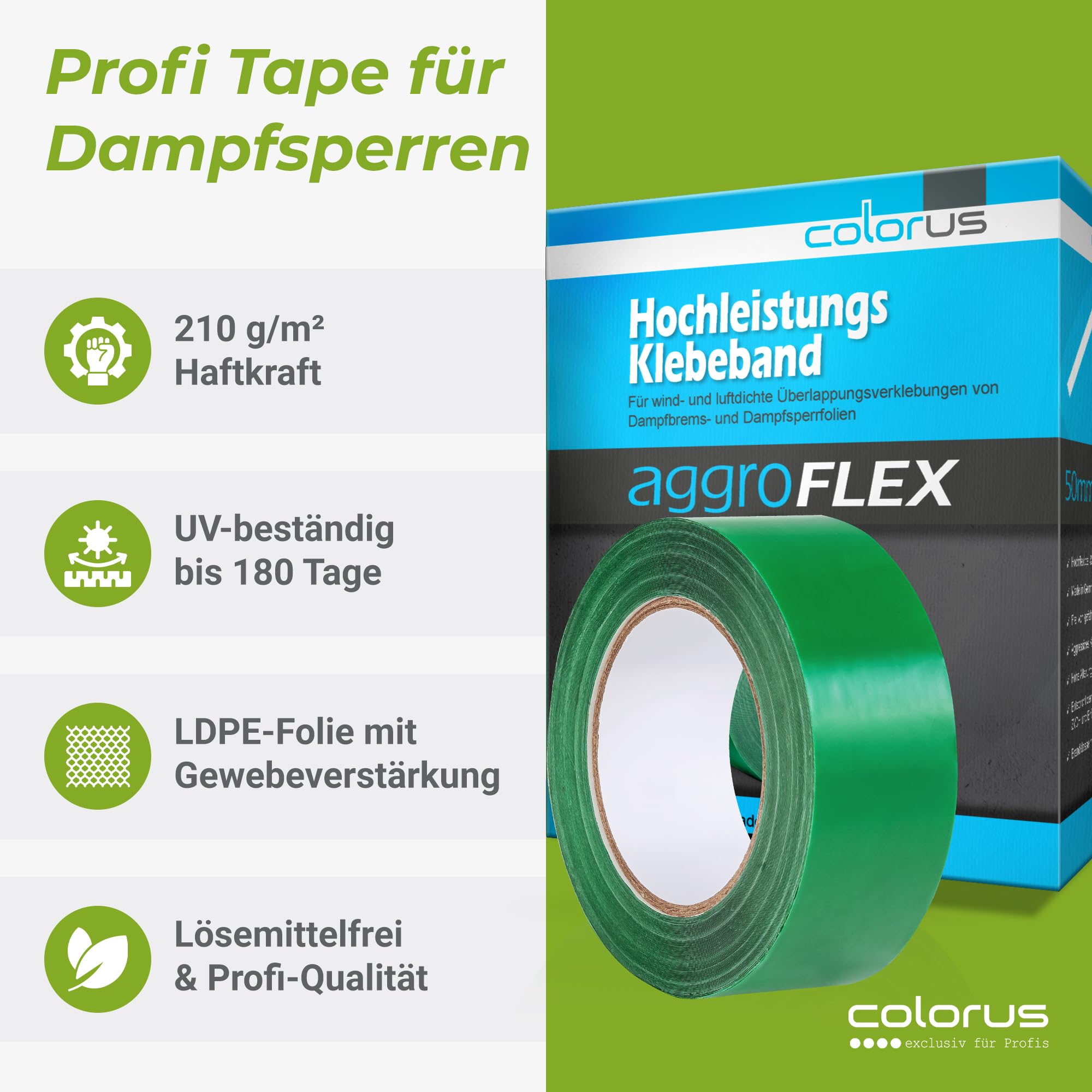 Colorus Dampfsperrklebeband 50 mm x 25 m 4 Rollen Folienklebeband
