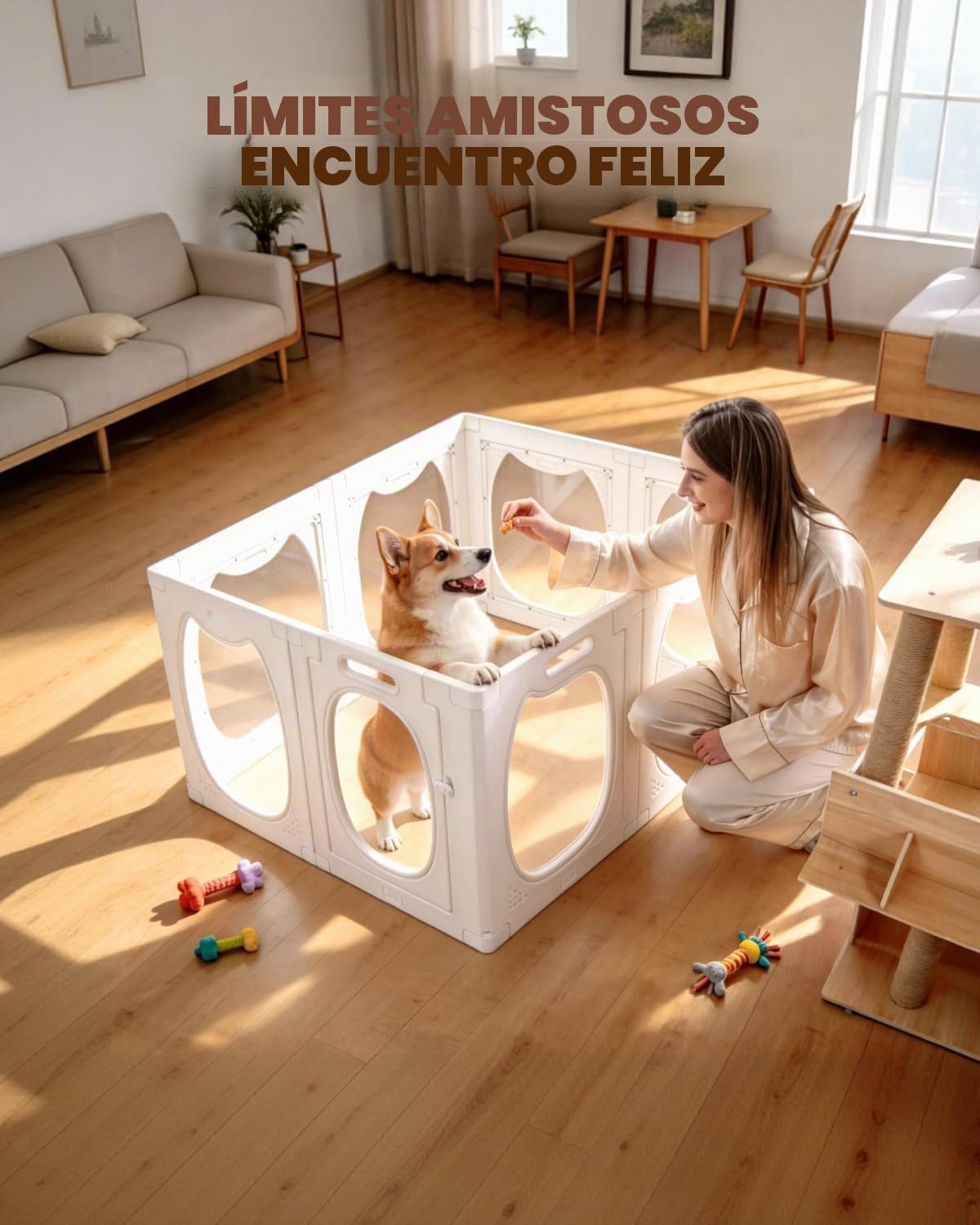 Parque para Cachorros de Acrílico Transparente con Puerta, 7+1 Recinto para Perros Interior 50 × 60 cm, Corral para Perros y Mascotas, Ventosas Antideslizantes, para Perros Pequeños, Cachorros y Gatos