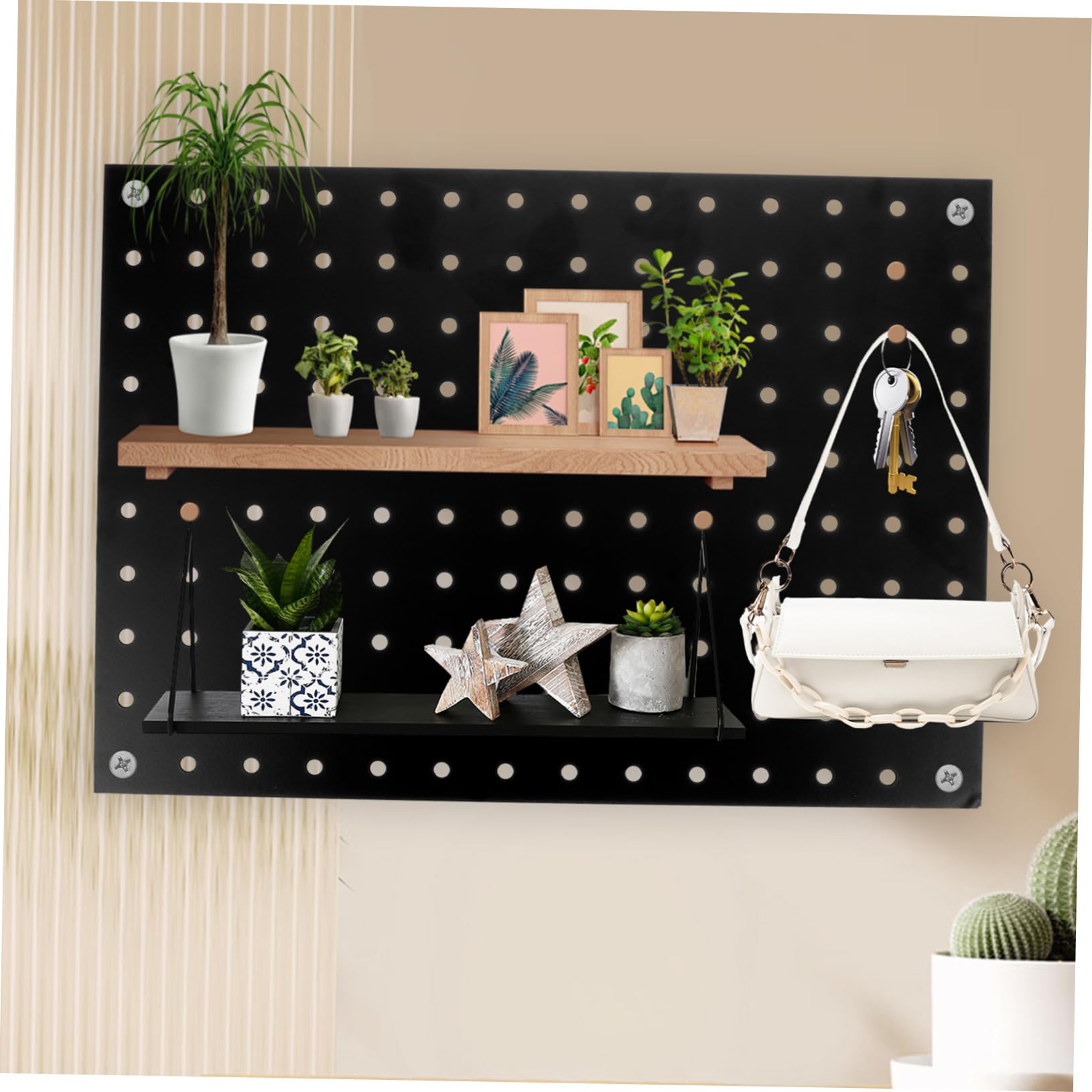 Tablero Perforado de Metal Negro para Montaje en Pared Diseño Fácil de Instalar y Material de Hierro Adecuado para Garaje y Banco de Trabajo