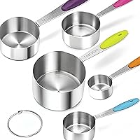 Vista 5 de Juego de 10 tazas y cucharas medidoras, taza medidora de metal apilable para medir ingredientes secos y líquidos, alimentos secos de cocina usados