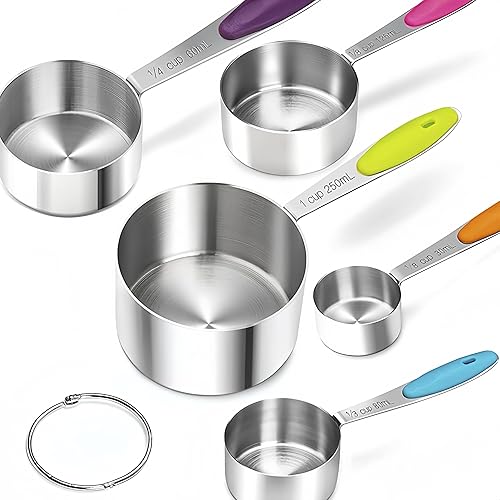Miniatura 5 de Juego de 10 tazas y cucharas medidoras, taza medidora de metal apilable para medir ingredientes secos y líquidos, alimentos secos de cocina usados,