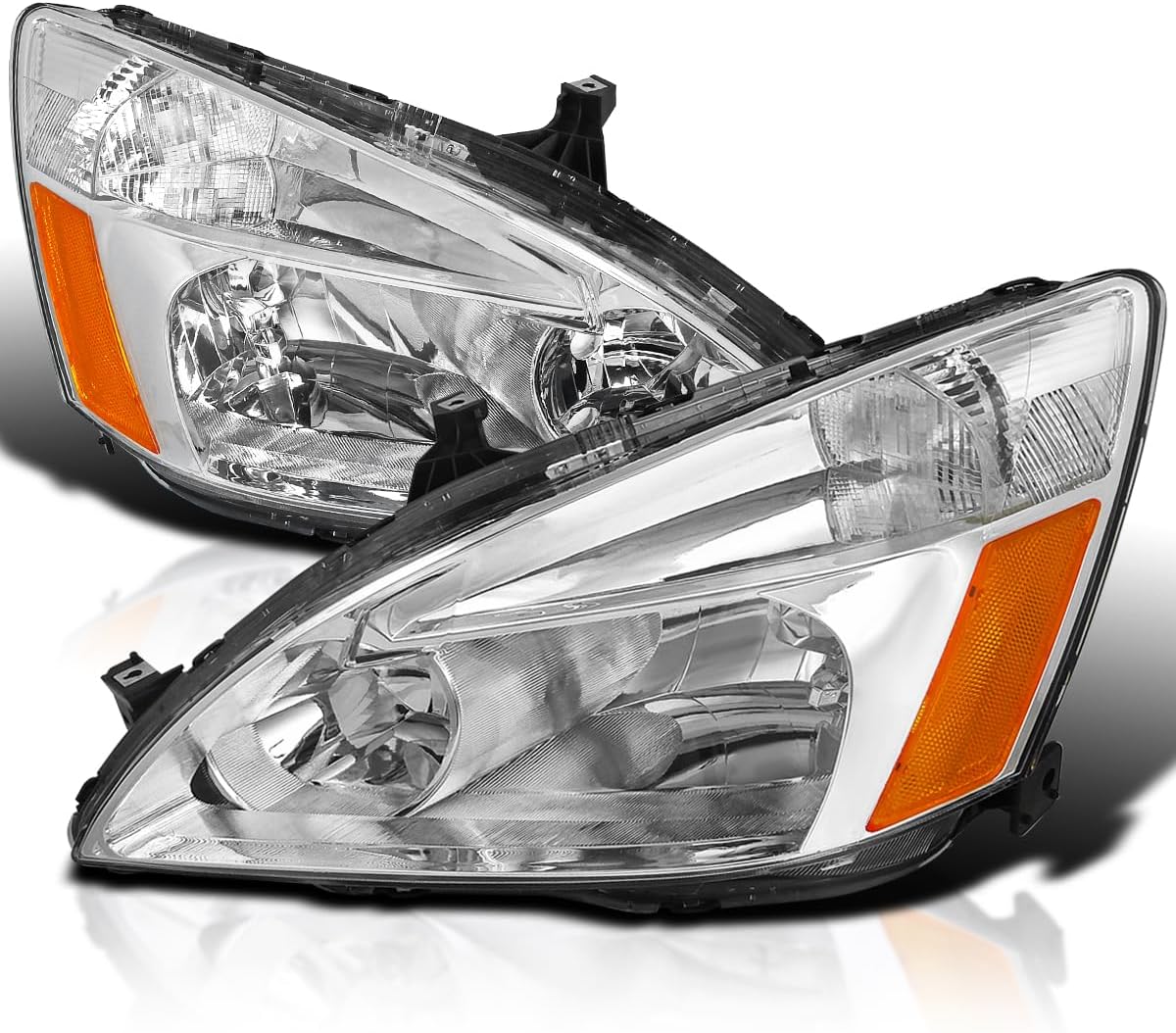 SPEC-D TUNING Chrome Housing Clear Lens Headlights Compatible with 2003-2007 Honda Accord L+R Pair Head Light Lamp Assembly