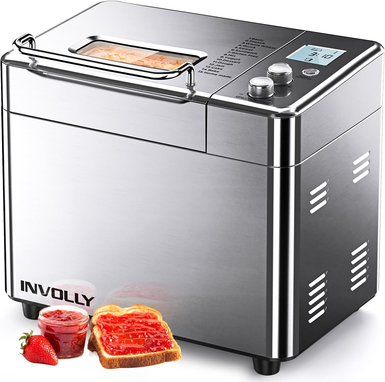 Involly Macchina del Pane Automatica 15 In 1, Senza Glutine, Pasta, Pizza, Macchina per il Pane con Distributore di Frutta e Noci, 1kg, Timer 15 ore, 3 Impostazioni di Peso e di Doratura, Ricette Involly Macchina del Pane Automatica 15 In 1, Senza Glutine, Pasta, Pizza, Macchina per il Pane con Distributore di Frutta e Noci, 1kg, Timer 15 ore, 3 Impostazioni di Peso e di Doratura, Ricette