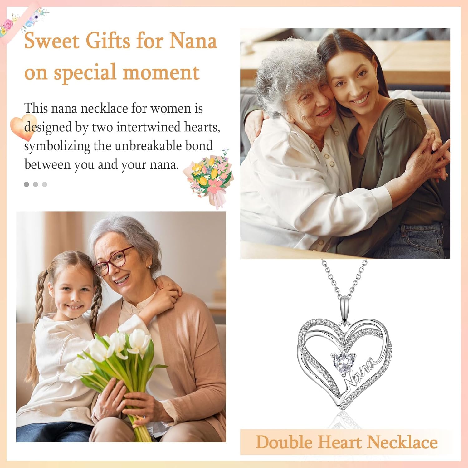 Stocking Stuffers for Girls Women, Double Entwined Hearts To My Daughter Sister Auntie Niece Grandma Nana Necklace Jewelry Christmas Valentines Mothers Day Easter Birthday Gifts for Girls Teens Women - Image 2