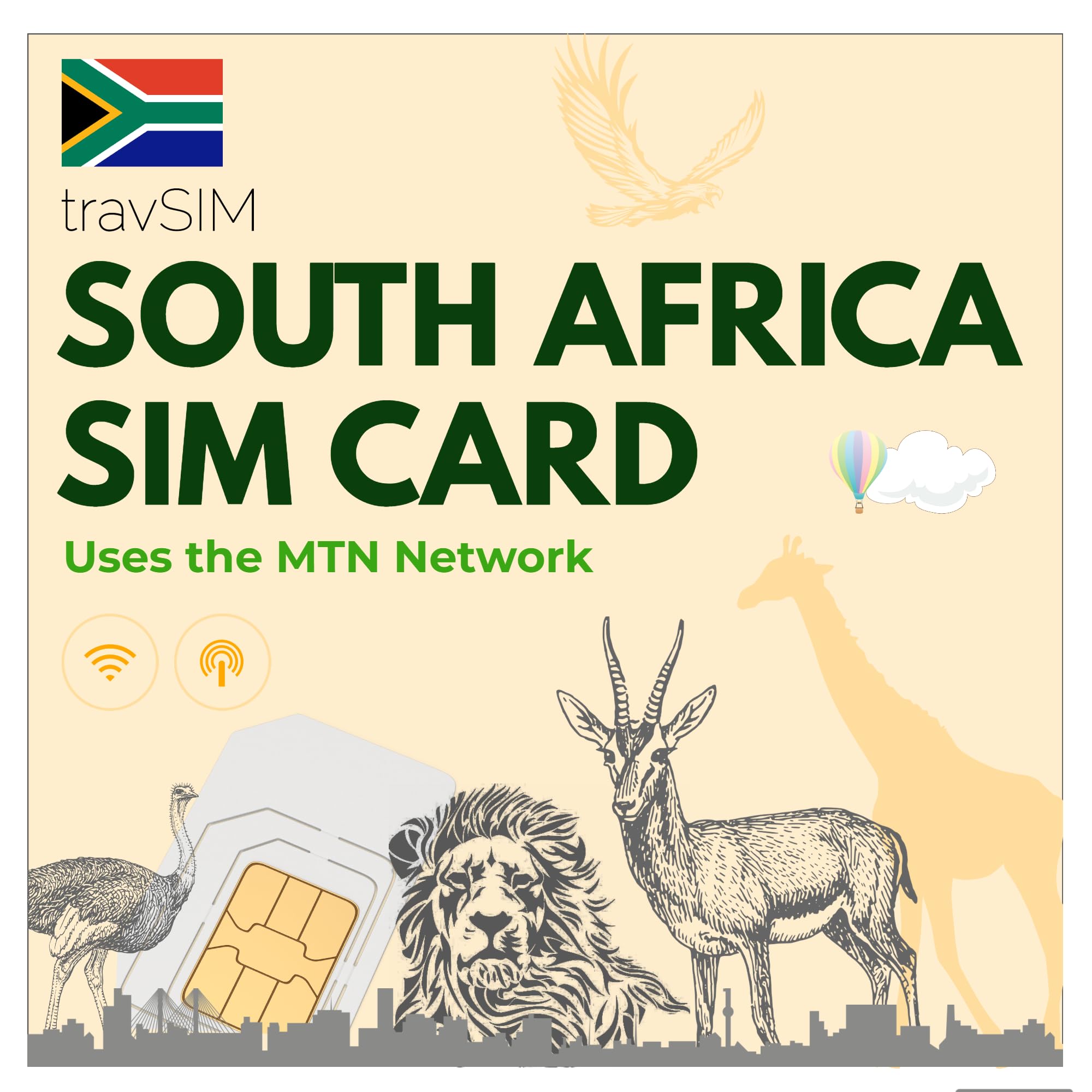travSIMSouth African SIM card | Uses the MTN Network | 50GB Mobile data at 4G Speeds + 100mins | South Africa SIM card can hotspot up to 3 devices. Valid for 30 days