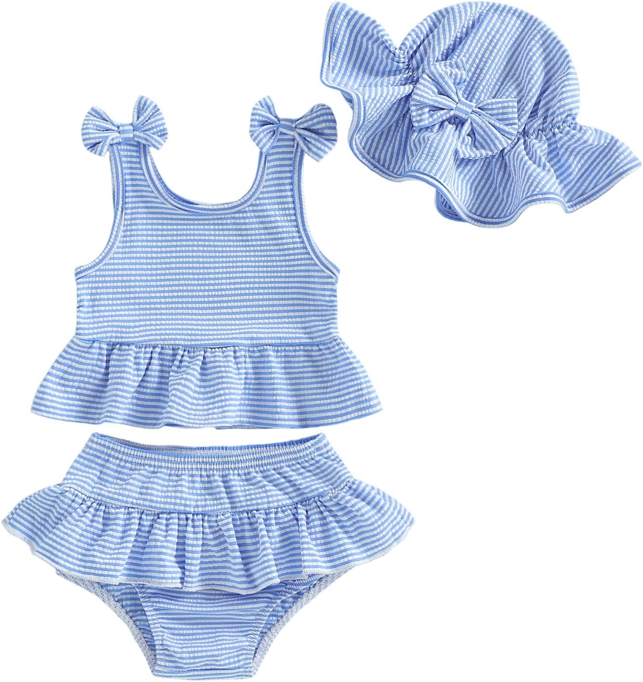 Baby Swimsuit Girl Toddler Bikini Sets Sleeveless Ruffle Striped Bathing Suit Infant Beach Swimwear