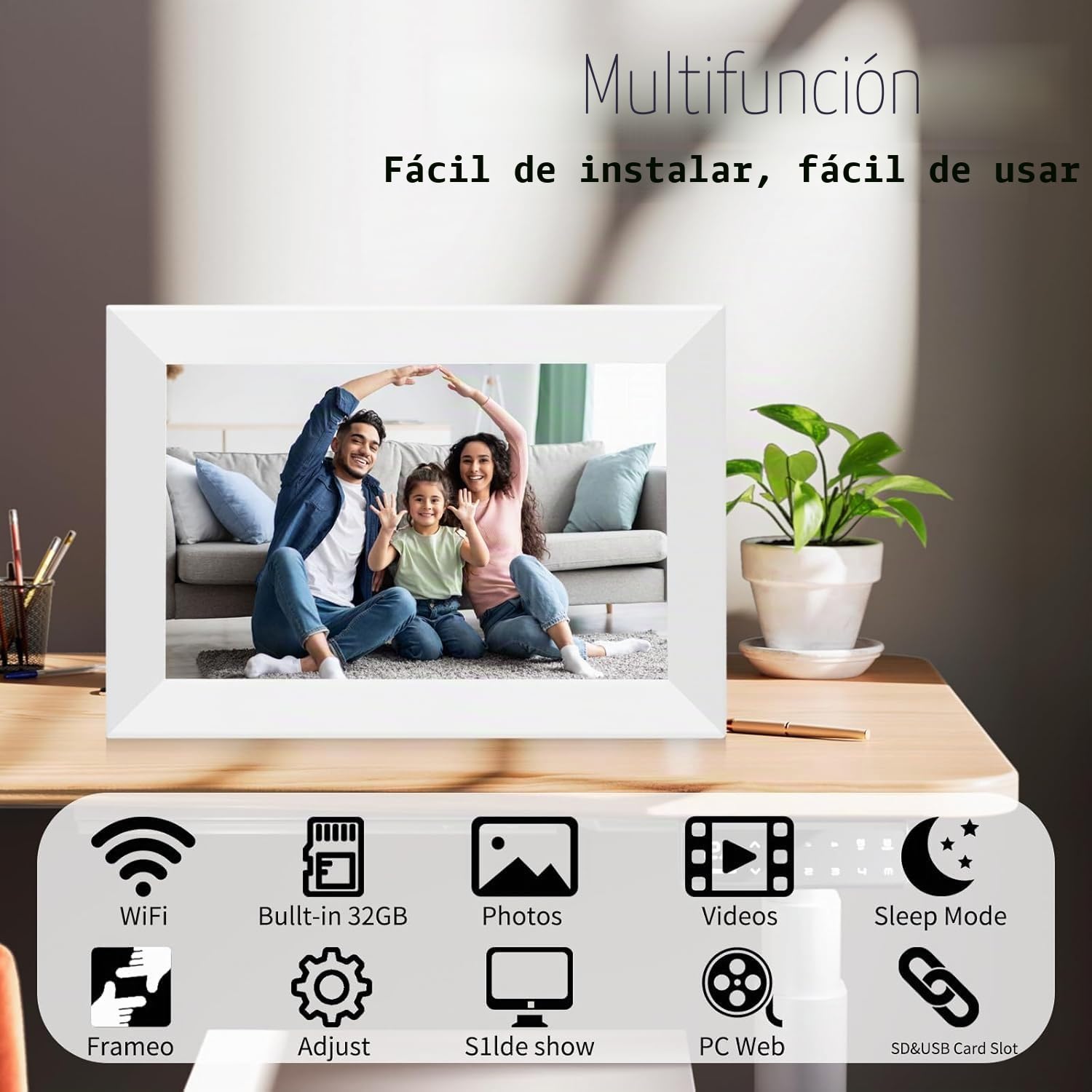 Frameo - Marco de fotos digital de 10.1 pulgadas, marco de fotos electrónico, marco de fotos digital WiFi inteligente, ranura para tarjeta SD de 32 GB, pantalla IPS de 1280 x 800, montaje en pared de