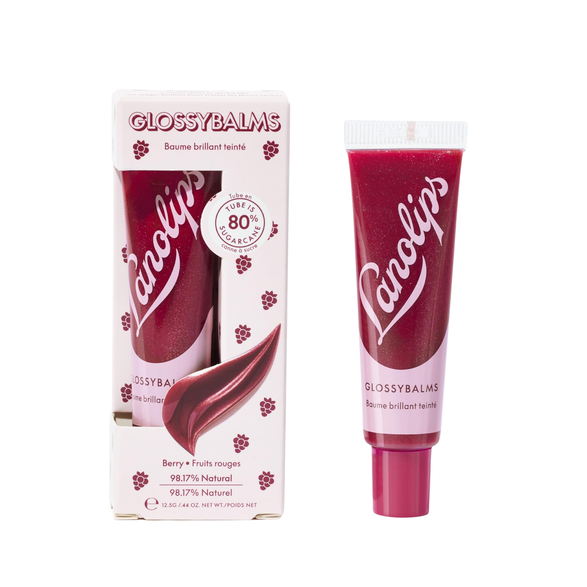 Lanolips Glossybalm, Berry - Ultra Hydrating Lip Gloss for Dry, Chapped, Cracked Lips - Flavored Natural Lip Balm with Lanolin, Vitamin E & Mica for Lip Care & Shine (12.5g/0.44oz)