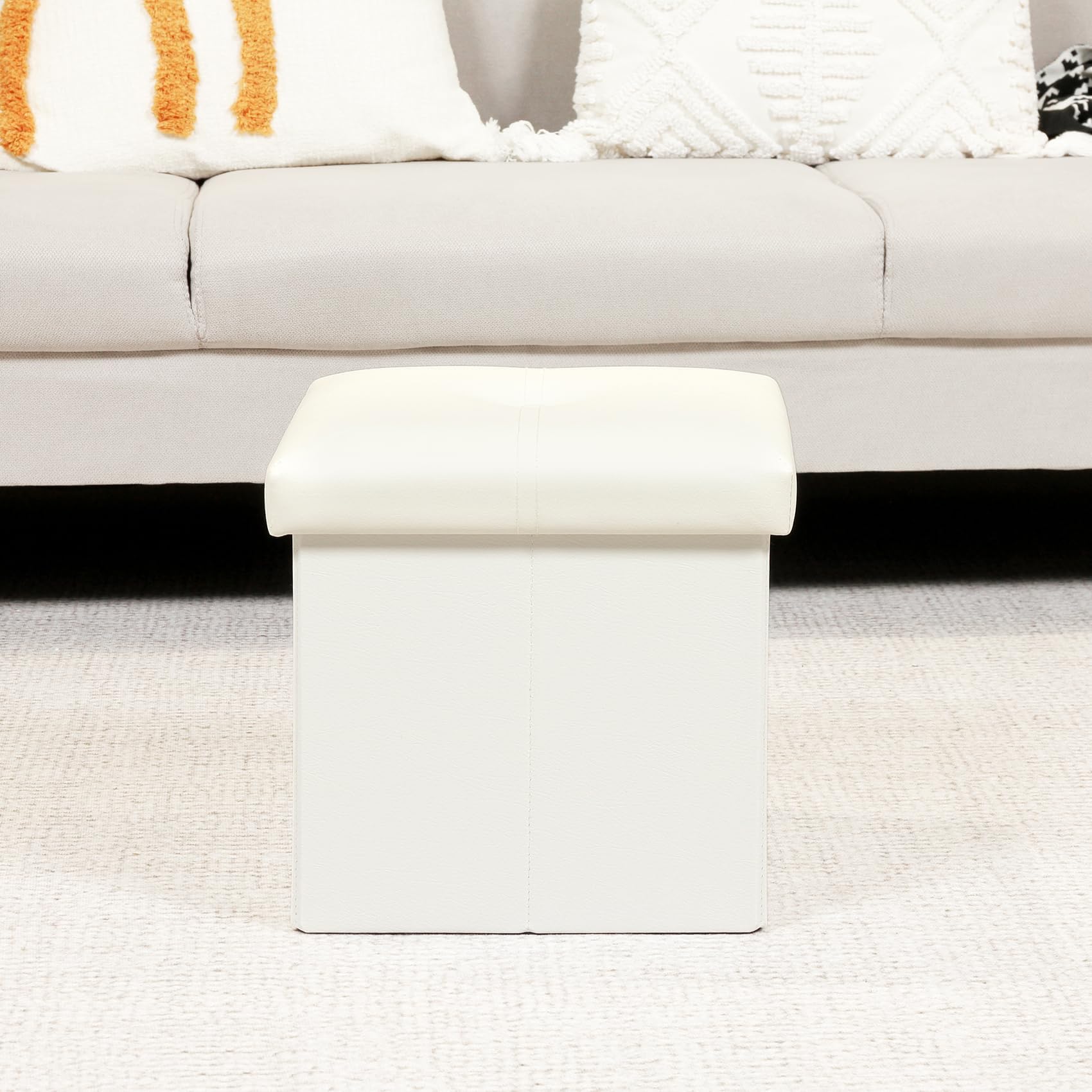 Bonlife Pouf Contenitore Poggiapiedi Sgabello Basso Cubo Portaoggetti Pouf Ecopelle Salotto Camera da Letto Tavolino da Salotto Bianco 30x30x30cm