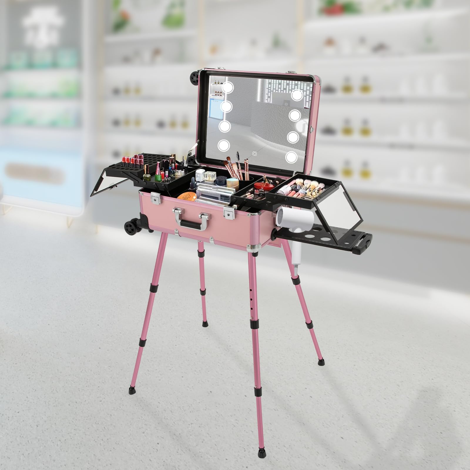 Kosmetikkoffer Makeup Koffer Trolley Beauty Case Schminkkoffer Friseurkoffer,Kosmetikkoffer Professionelle, Beauty Case Make-up Koffer für Reisen,Profi Schminkstation Abdeckplatte Und Leicht Zu Reini