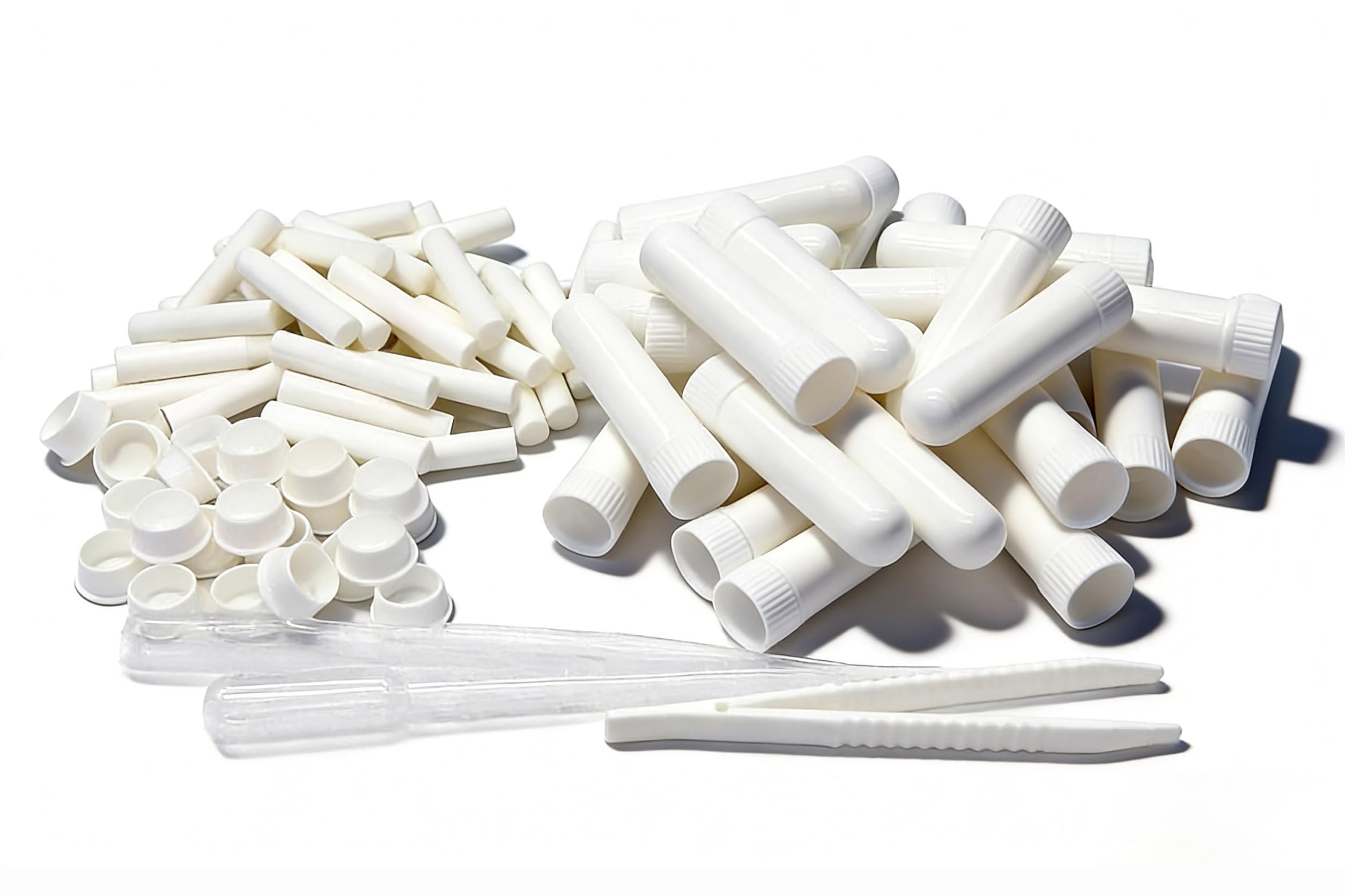 24PCS Essential Oil Aromatherapy Blank Nasal Inhaler Tubes ((Includes 24 inhalers+24 unscented Wicks+2 Plastic Droppers+1 Plastic Tweezers) Empty Nasal Inhalers for Essential Oils