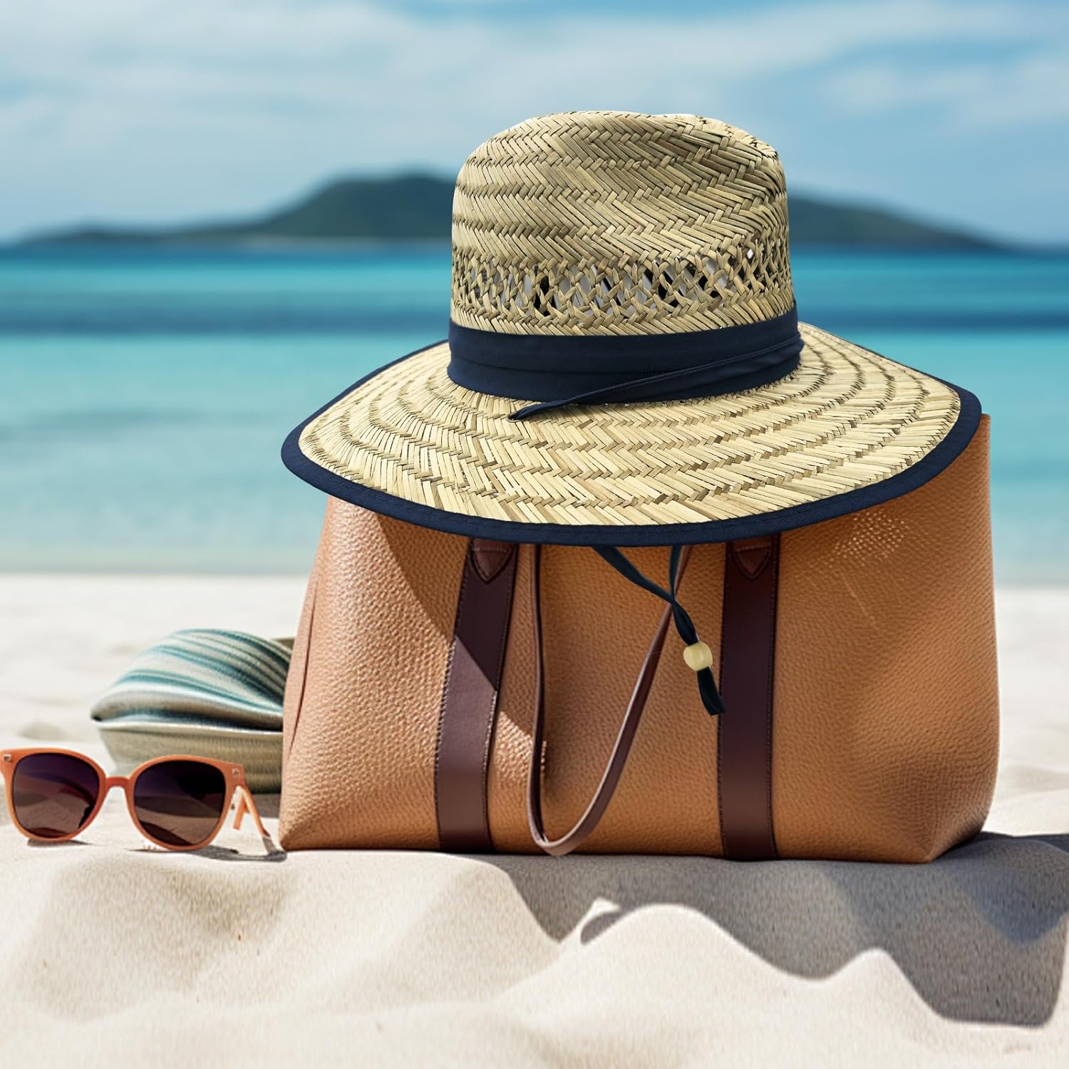 Safari Straw Hat Wide Brim Beach Hat Sun Protection Hat Travel Fishing with Lanyard for Men and Women - Image 7