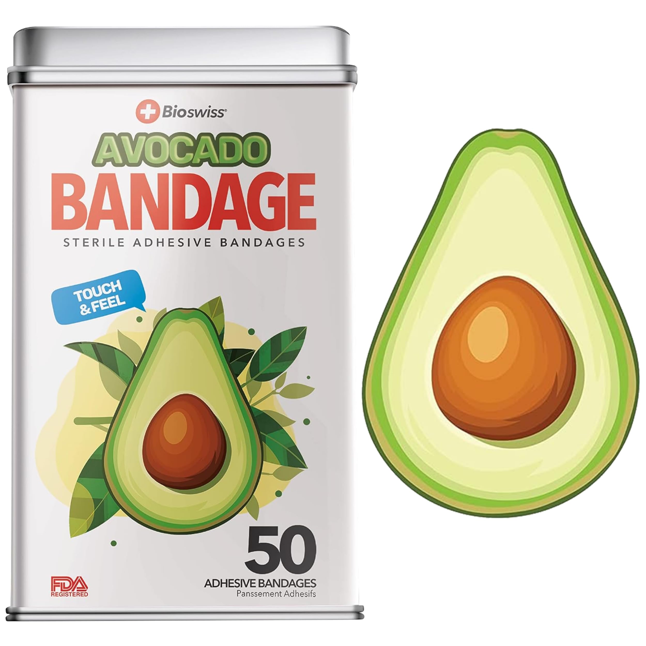 BioSwiss Bandages, Avocado Shaped Self Adhesive Bandage Set, Latex Free, Sterile Wound Care, 50 Count